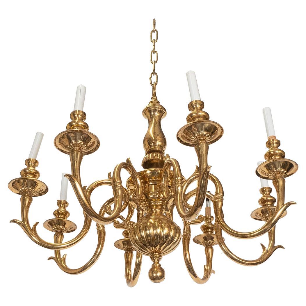 Vintage Tendril Motif Cast Brass Chandelier