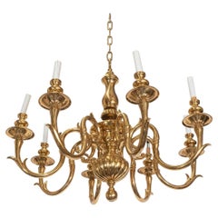 Vintage Tendril Motif Cast Brass Chandelier