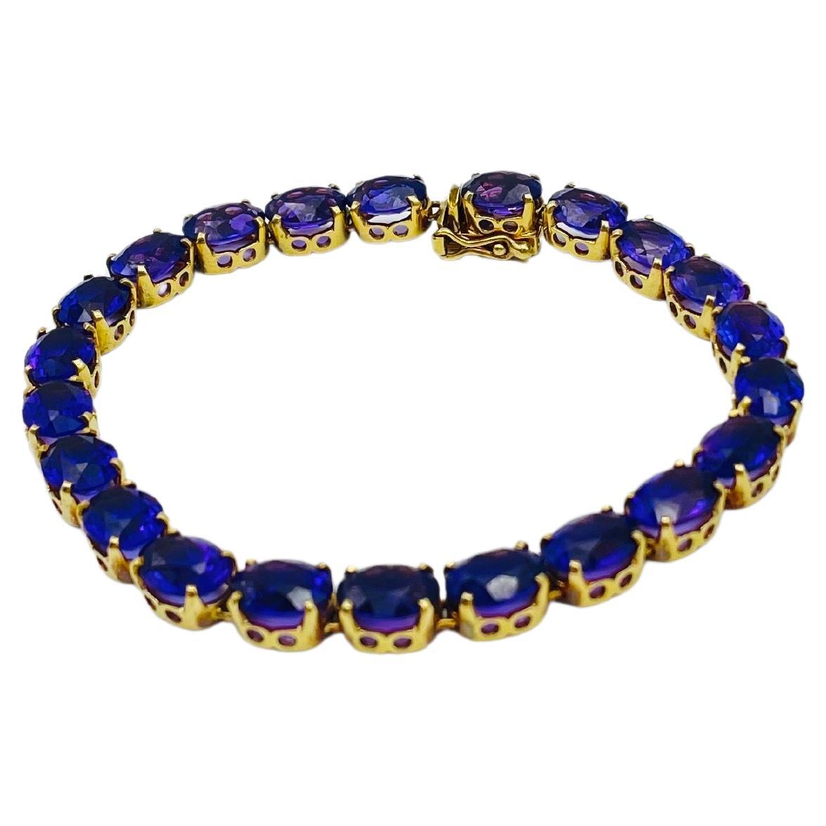 Vintage Tennisarmband aus 14 Karat Gelbgold mit Amethysten und Tennisarmband im Angebot 7
