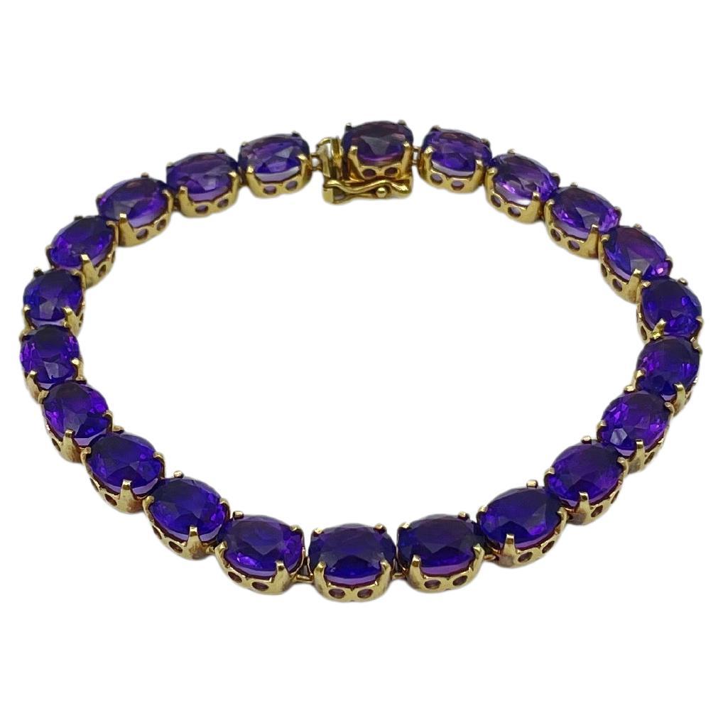 vintage tennis braclet 14k yellow gold bracelet with amethysts For Sale 8
