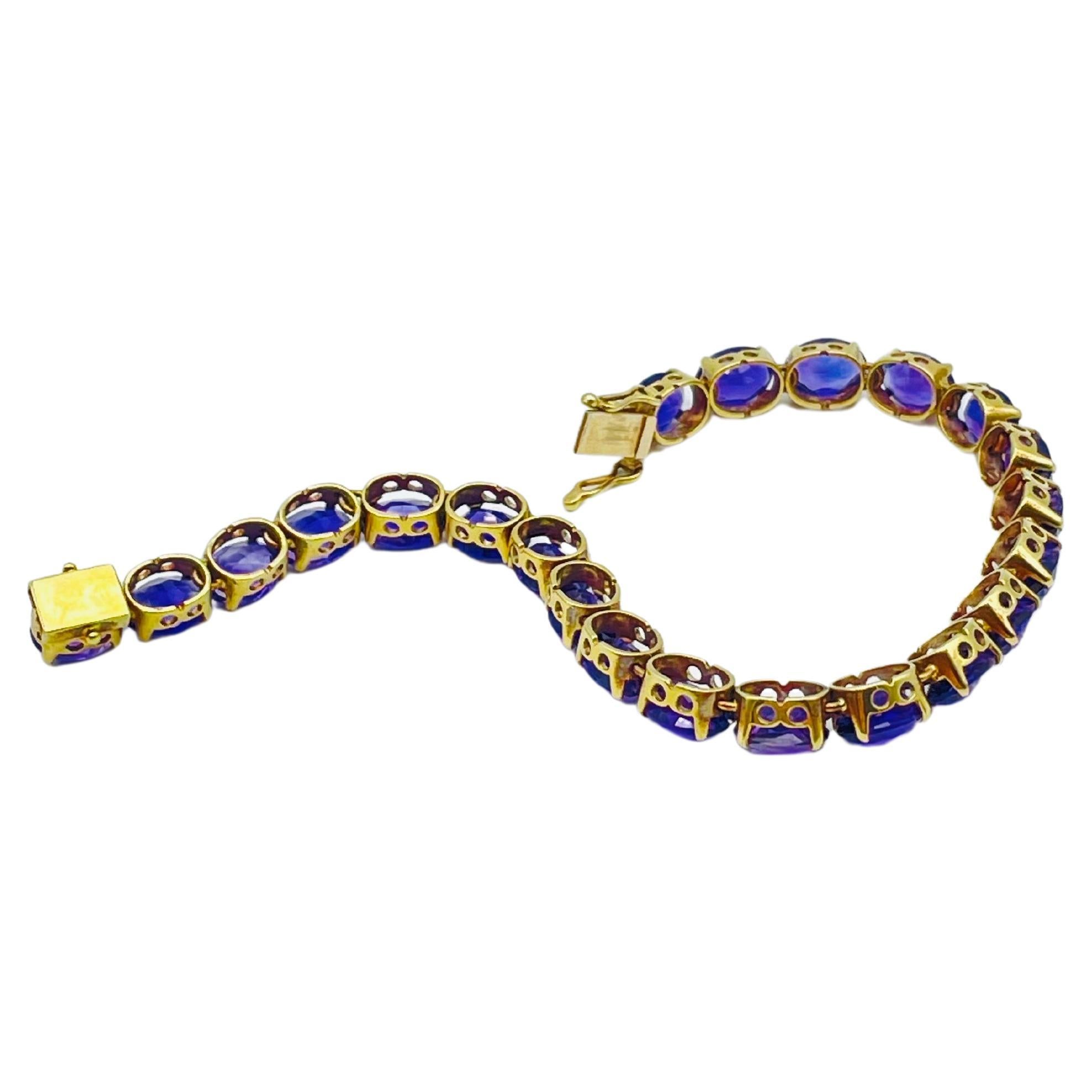 Aesthetic Movement vintage tennis braclet 14k yellow gold bracelet with amethysts For Sale