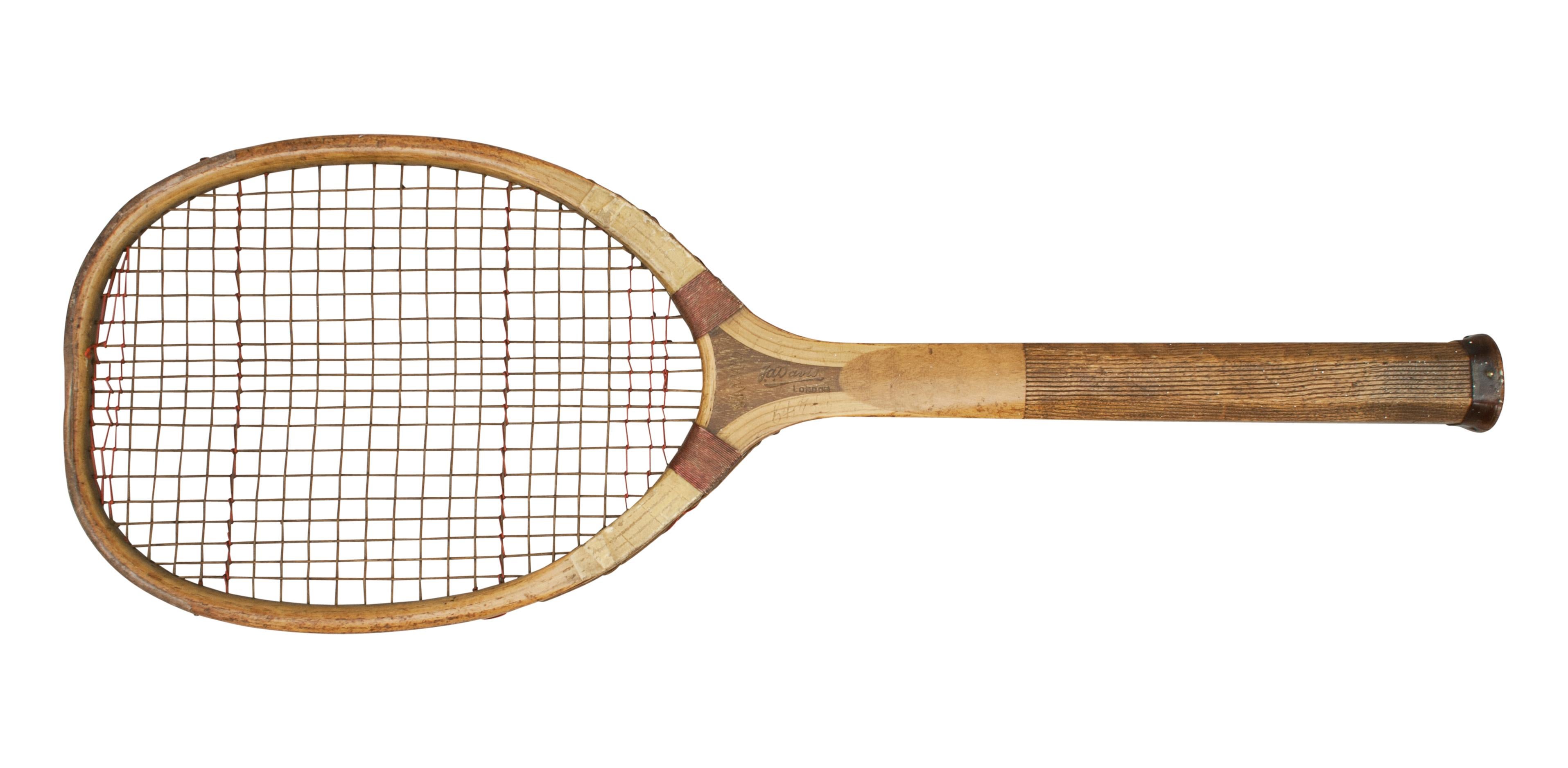 Antique lawn tennis racket, the 'Standard'.
An original flat top lawn tennis racket with unusual stringing called 'The Standard '. It has a good straight ash frame with rounded edges. The racket has the original shoulder whipping, thick grip with a