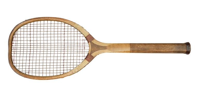 Antique lawn tennis racket, the 'Standard'.
An original flat top lawn tennis racket with unusual stringing called 'The Standard '. It has a good straight ash frame with rounded edges. The racket has the original shoulder whipping, thick grip with a