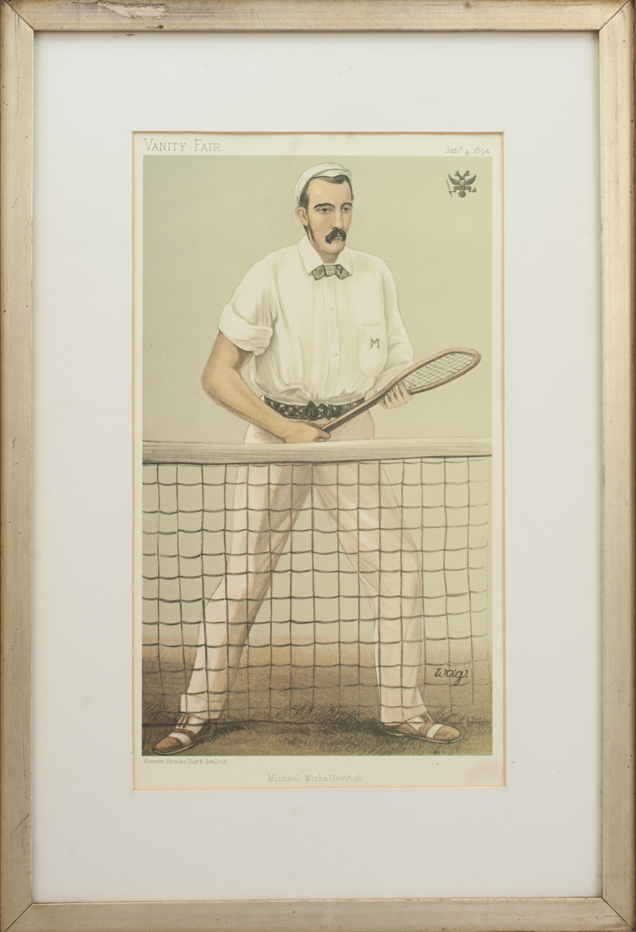 Sporting Art Tennis Vintage Vanity Fair Impression de Michailovitch de Russie en vente