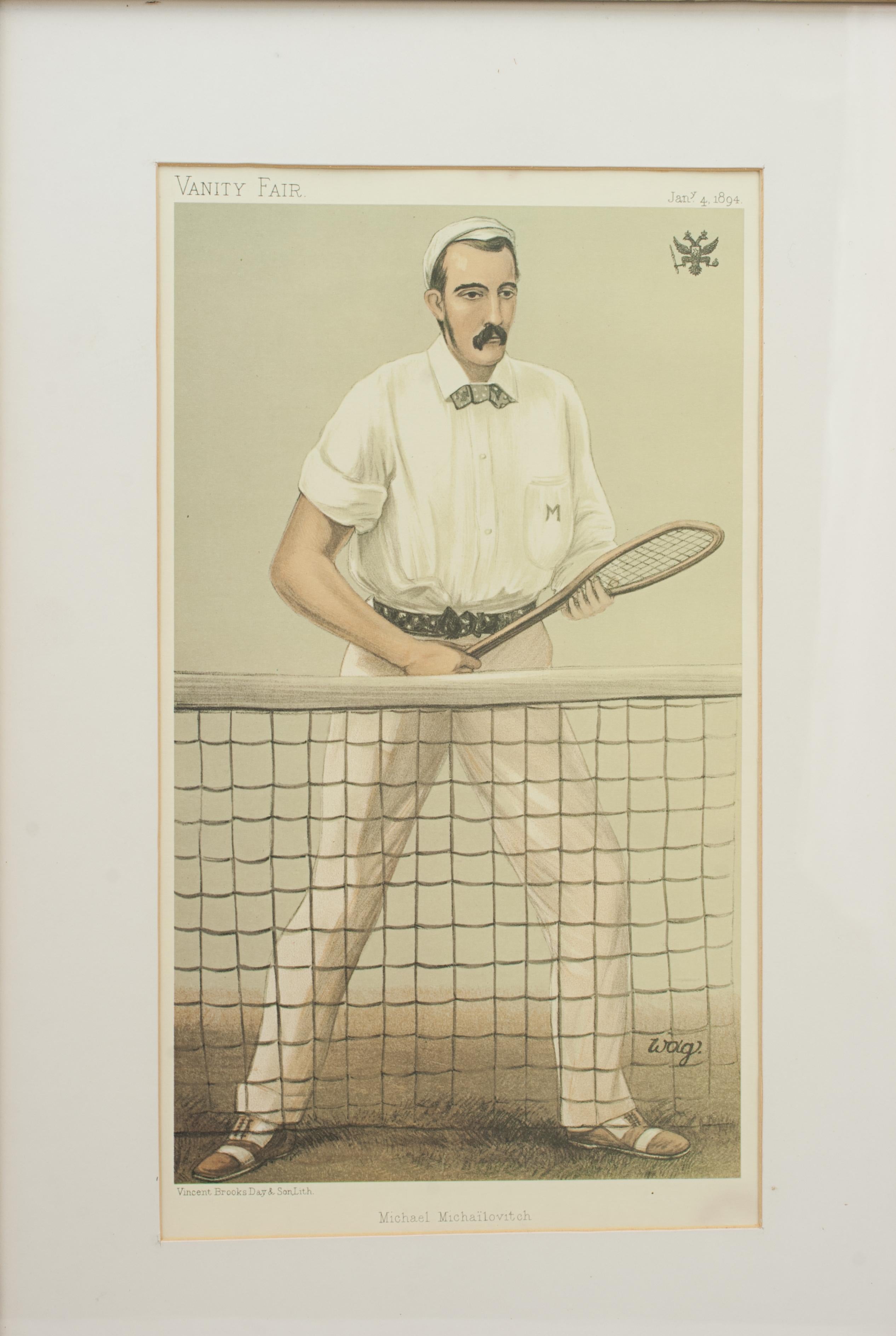 English Vintage Tennis Vanity Fair Print of Michailovitch Of Russia For Sale
