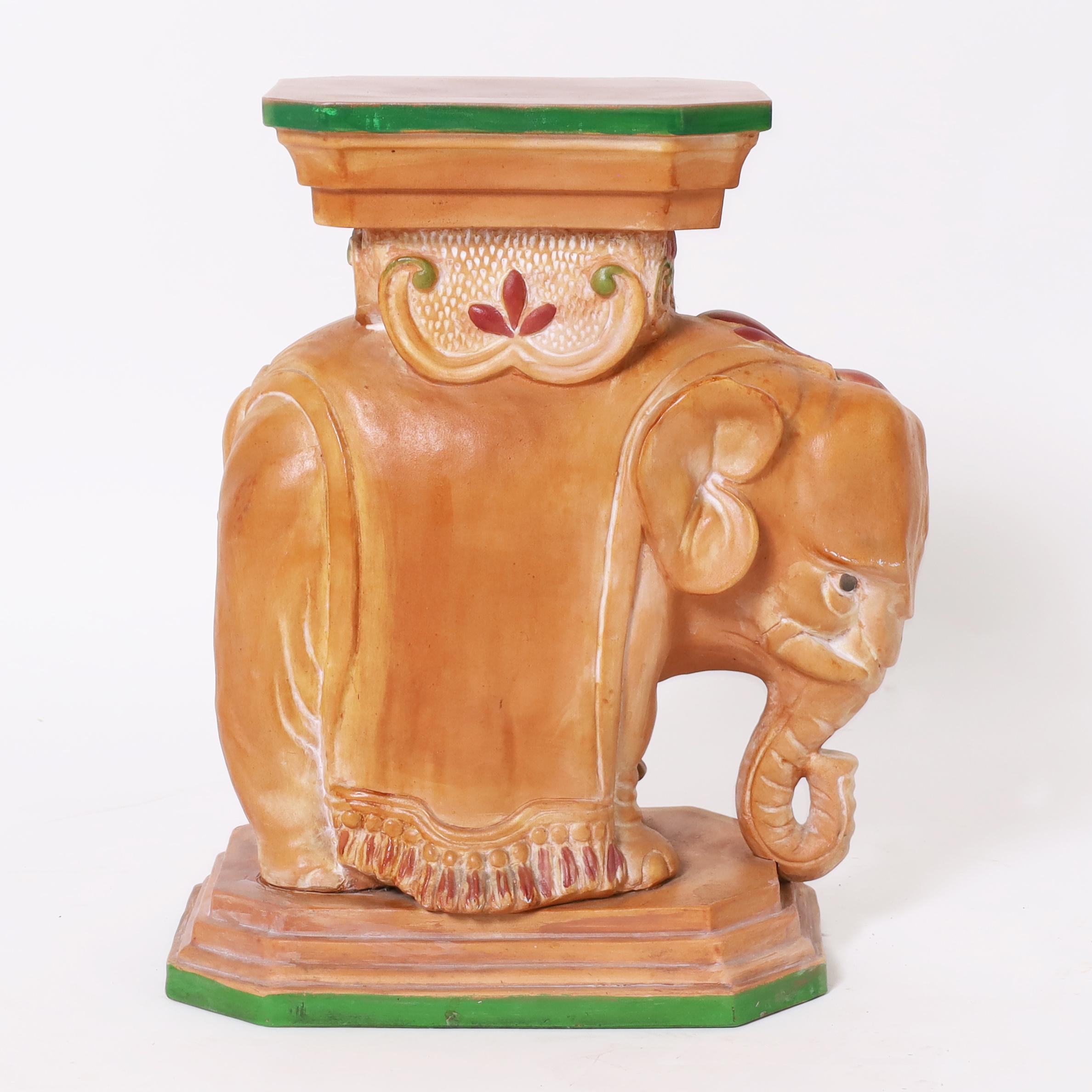 Mid-Century Modern Vintage Terra Cotta Elephant Stand For Sale