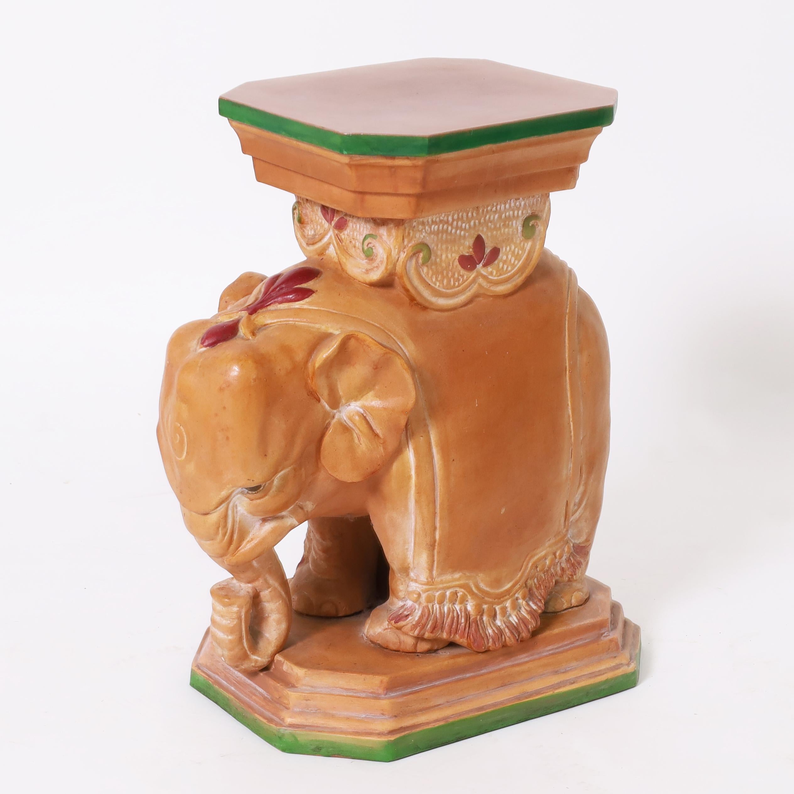 Hand-Crafted Vintage Terra Cotta Elephant Stand For Sale