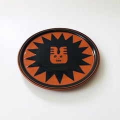 Vintage Terra Cotta Lion Studio Pottery Plate