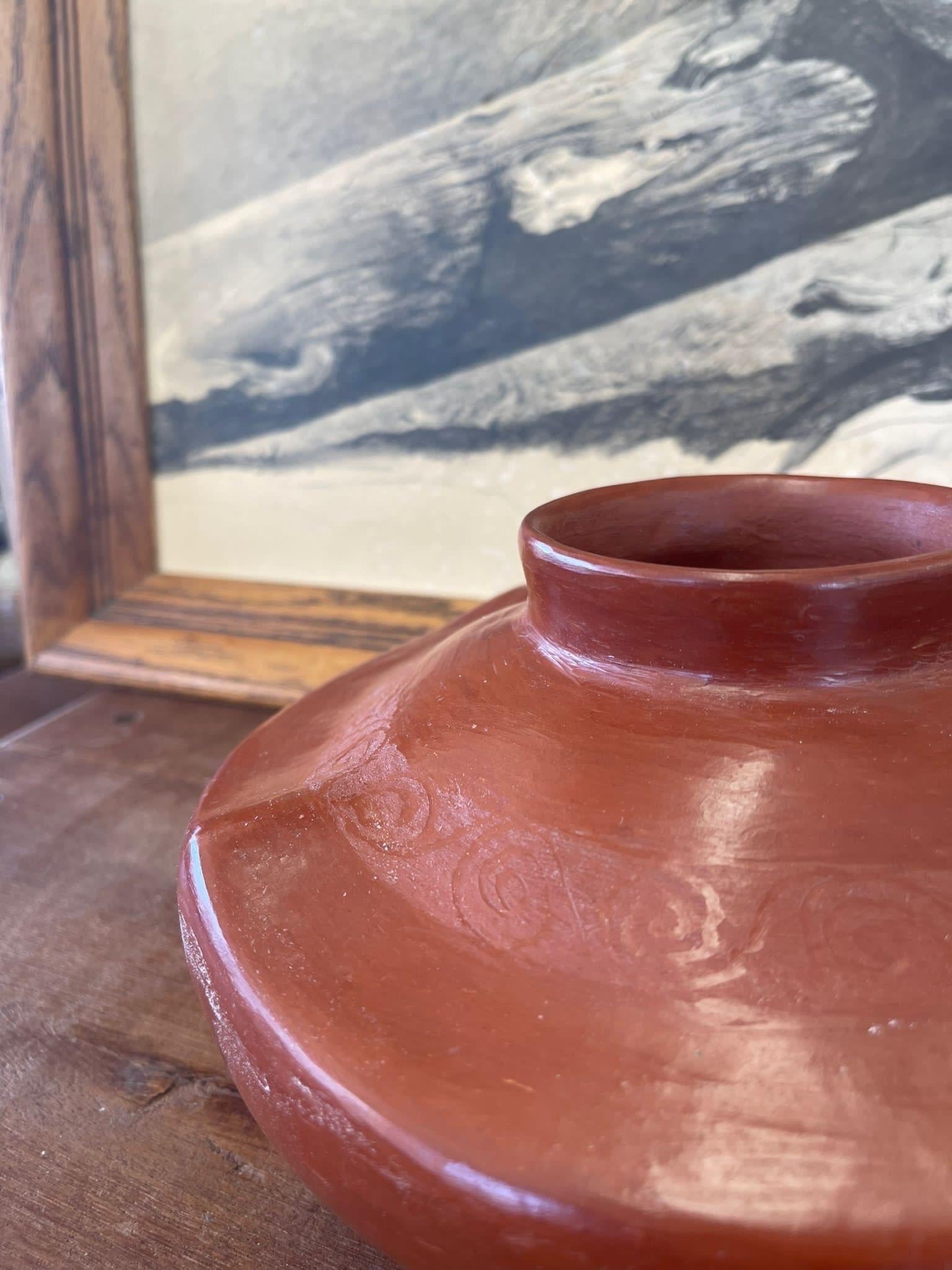 Wood Vintage Terra Cotta Pot Curved Edges Swirl Motif Antique Style For Sale
