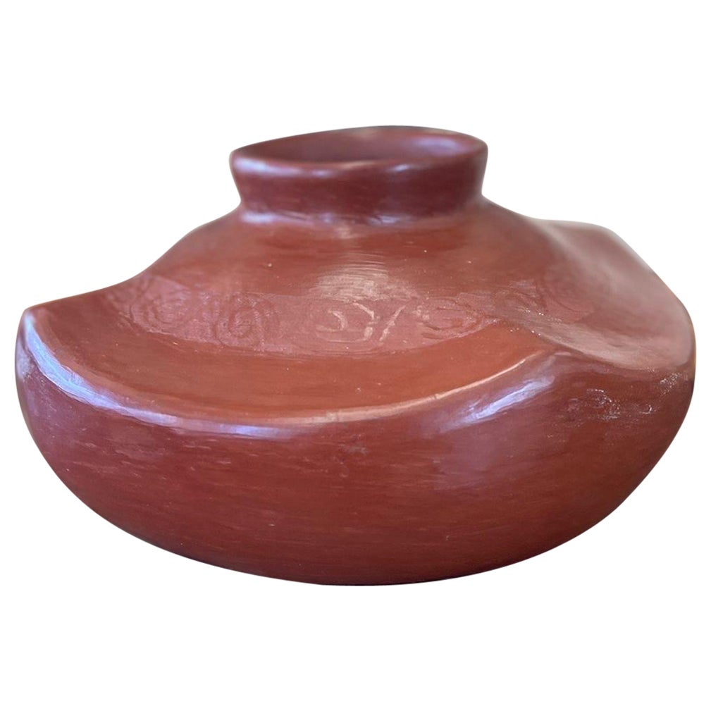 Vintage Terra Cotta Pot Curved Edges Swirl Motif Antique Style