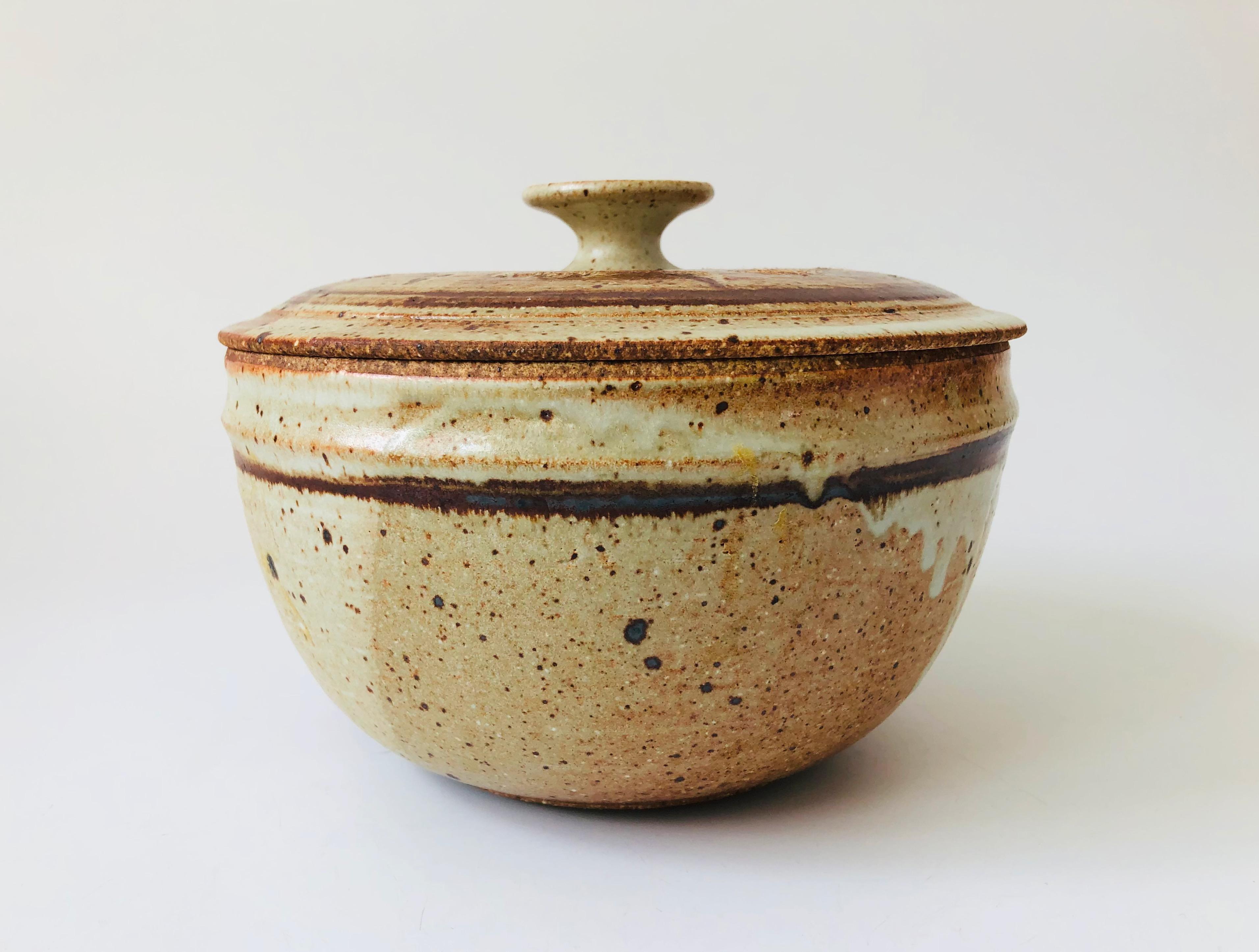20th Century Vintage Terra Cotta Studio Pottery Lidded Serving Bowl For Sale