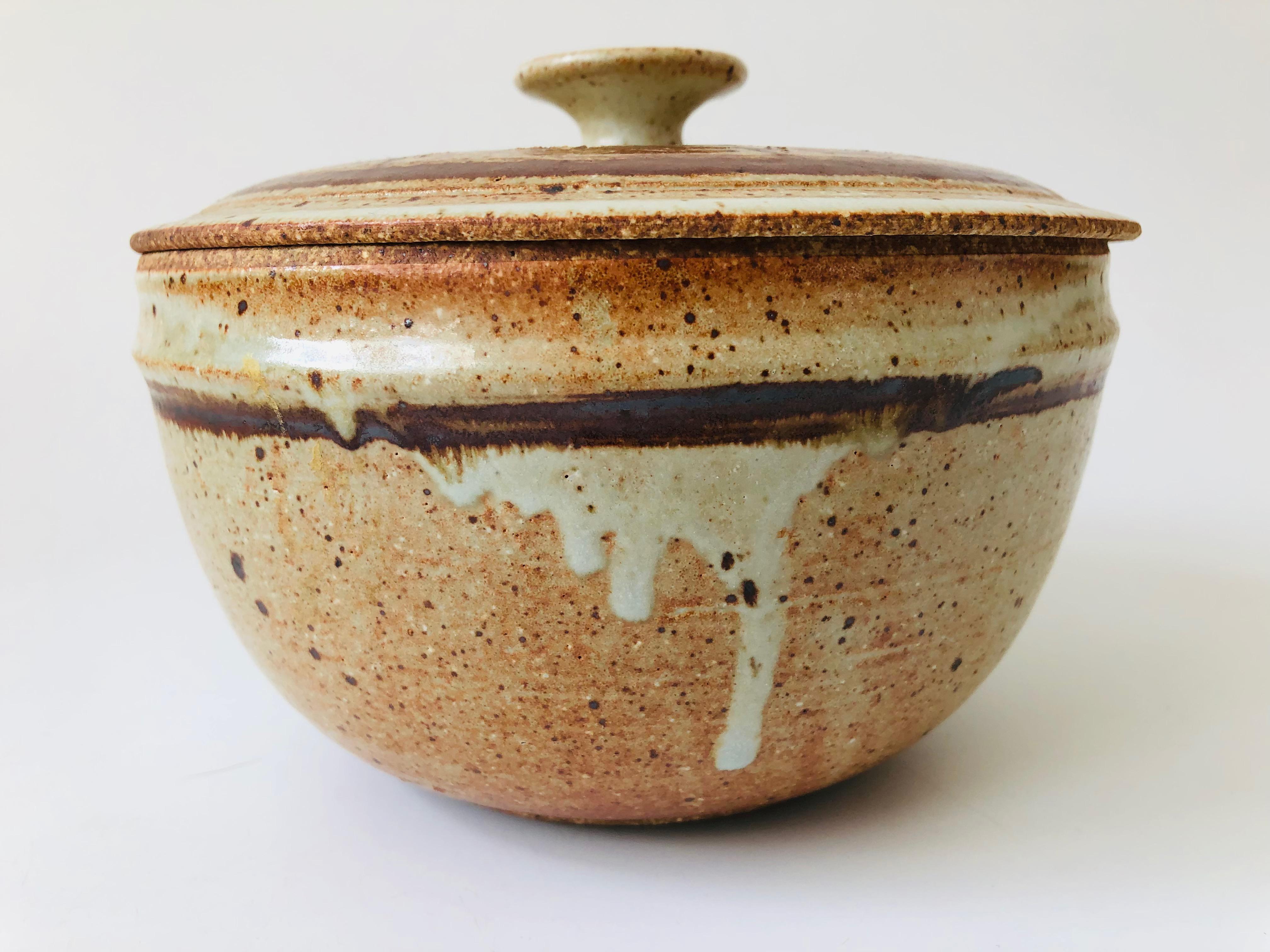 Vintage Terra Cotta Studio Pottery Lidded Serving Bowl For Sale 1