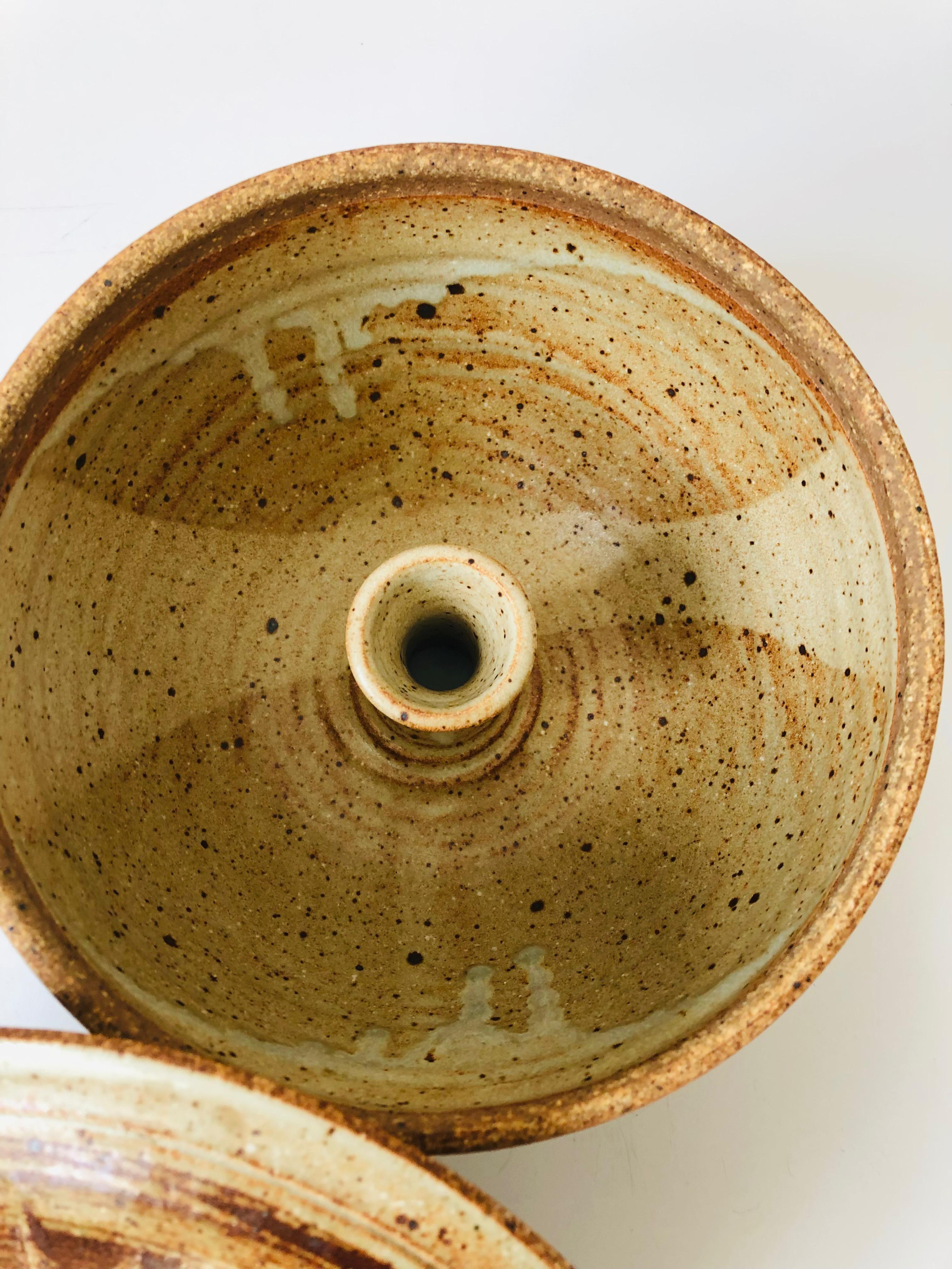 Vintage Terra Cotta Studio Pottery Lidded Serving Bowl For Sale 3
