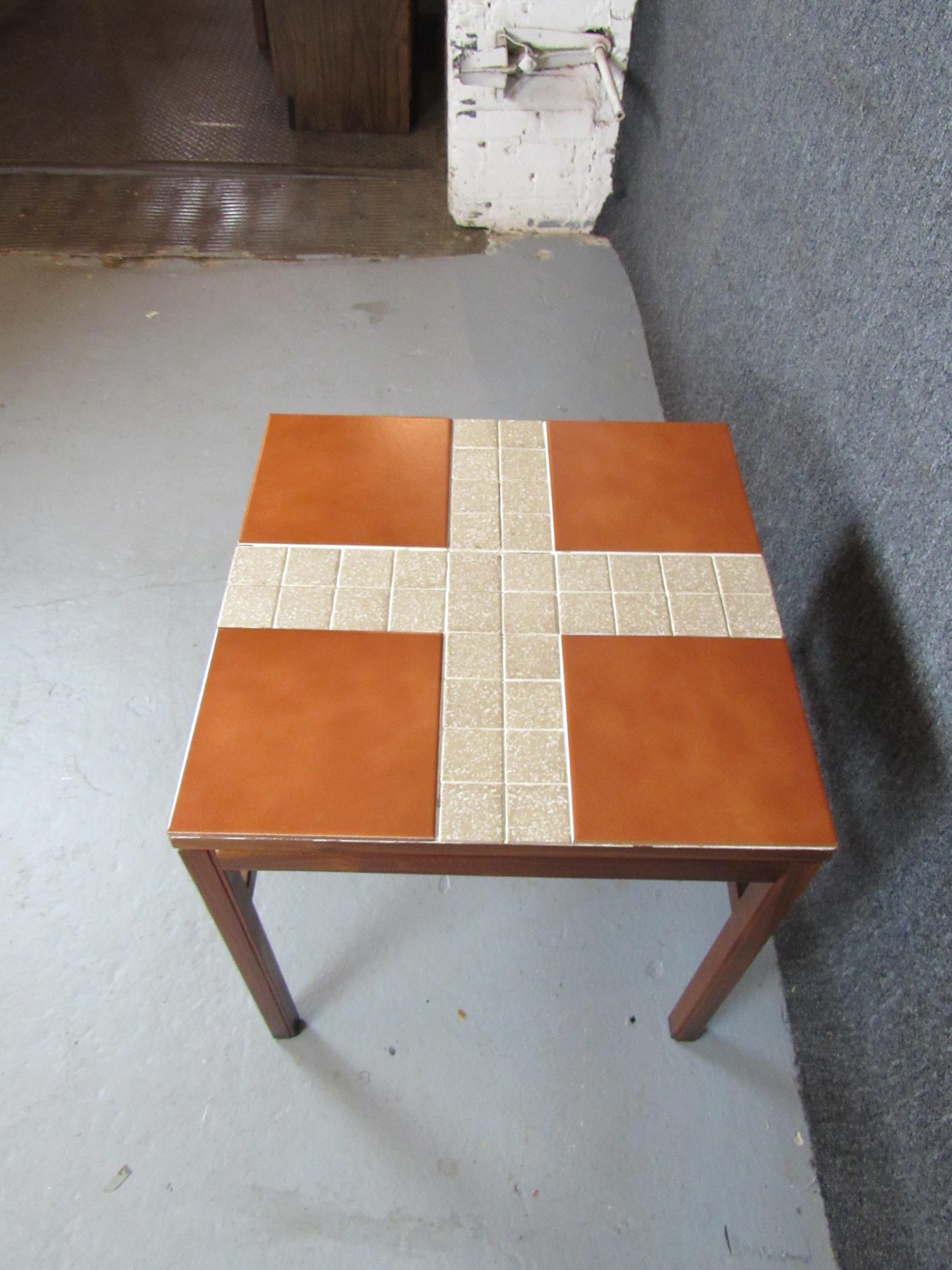 Mid-Century Modern Vintage Terracota Tile & Teak Table by Arbatove For Sale