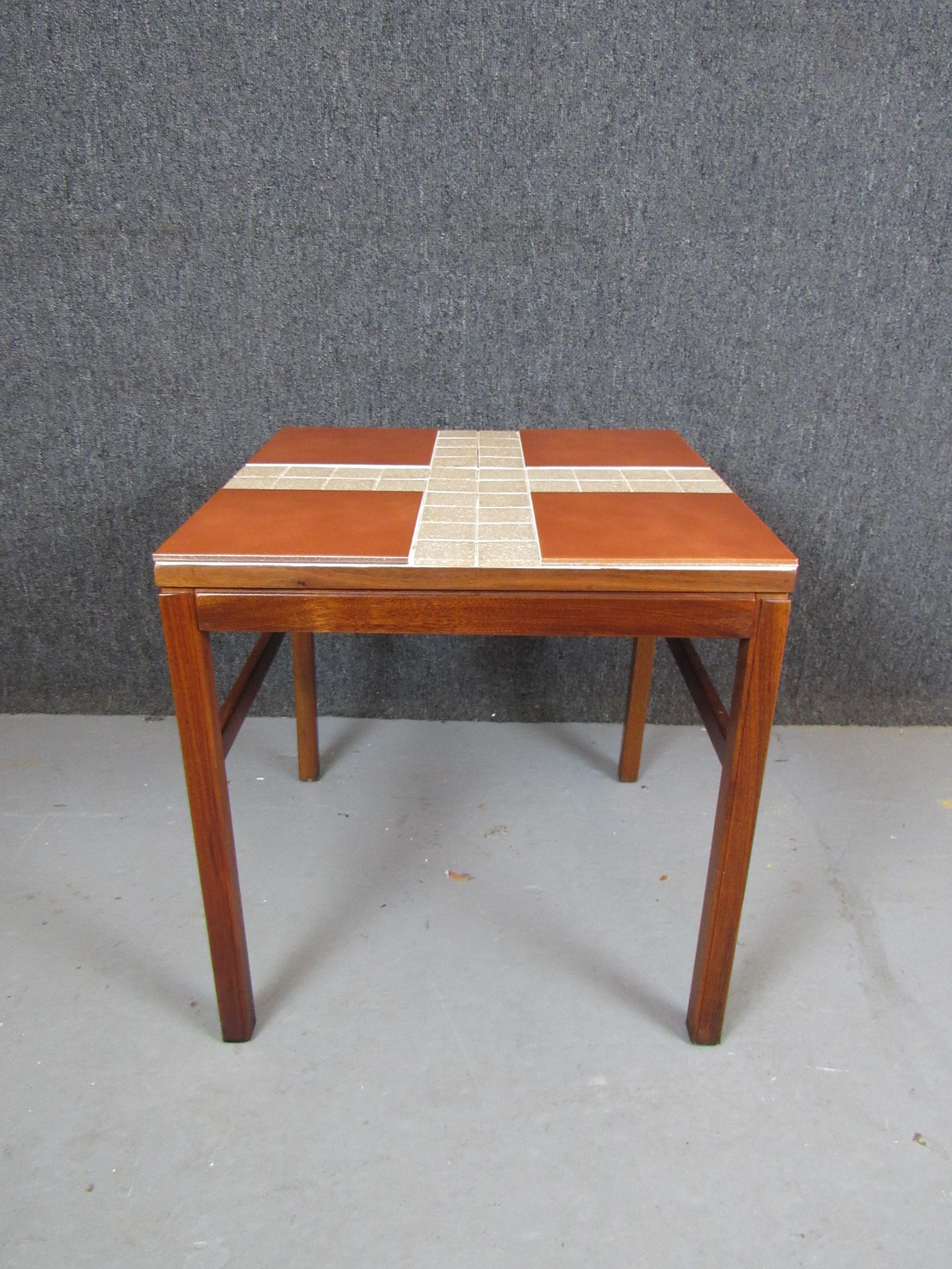 American Vintage Terracota Tile & Teak Table by Arbatove For Sale