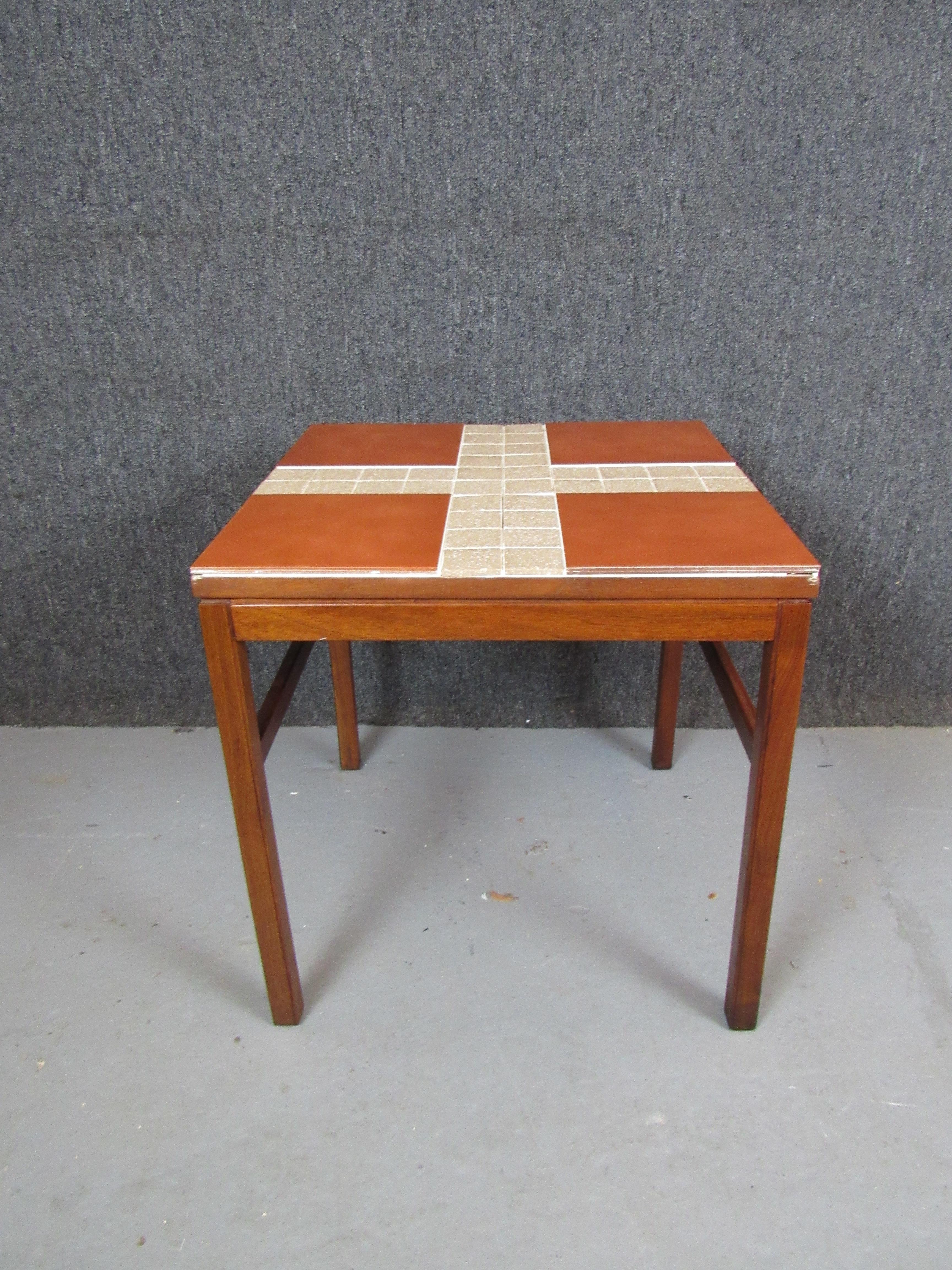 Inlay Vintage Terracota Tile & Teak Table by Arbatove For Sale