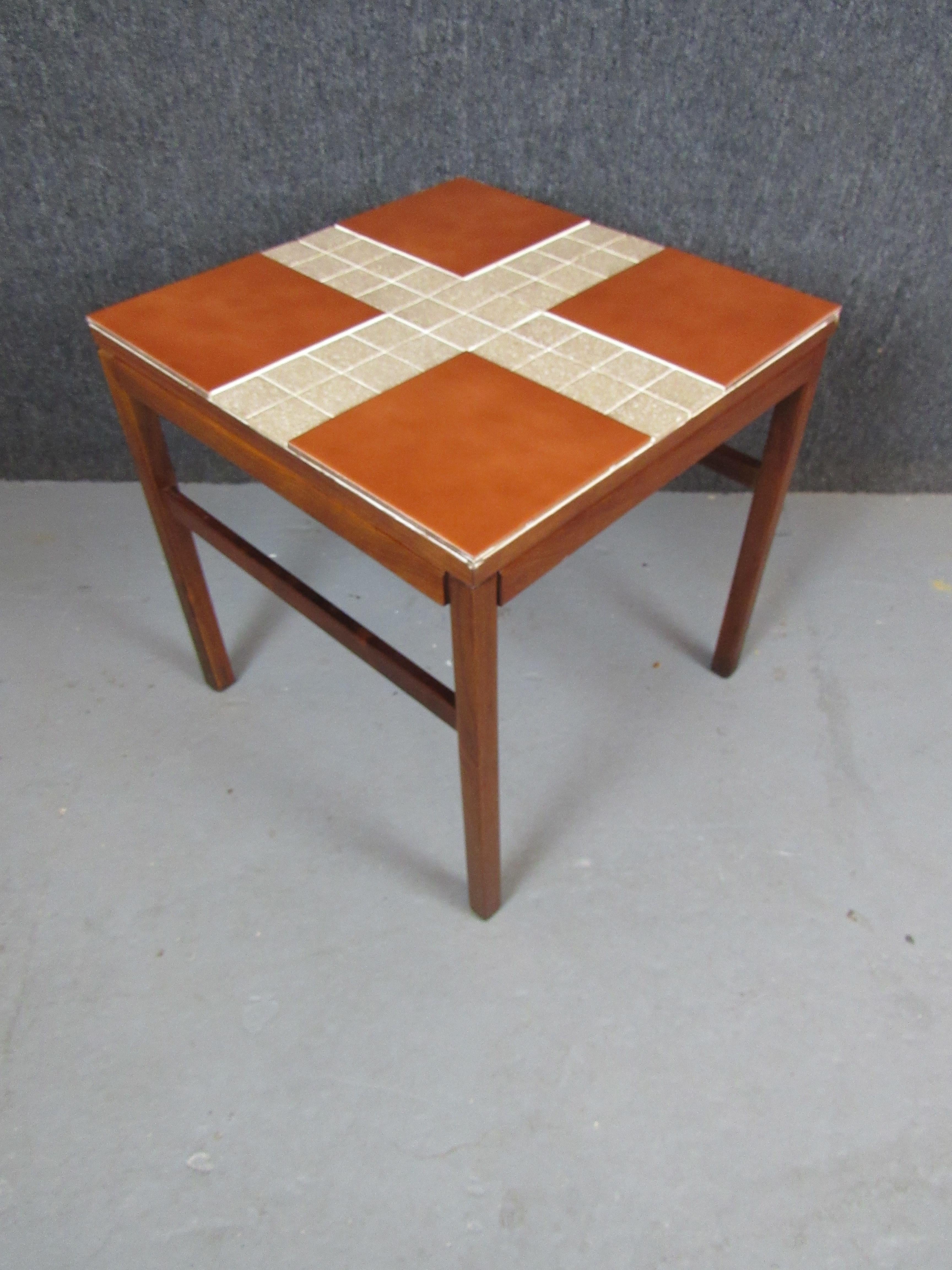 Vintage Terracota Tile & Teak Table by Arbatove In Good Condition For Sale In Brooklyn, NY