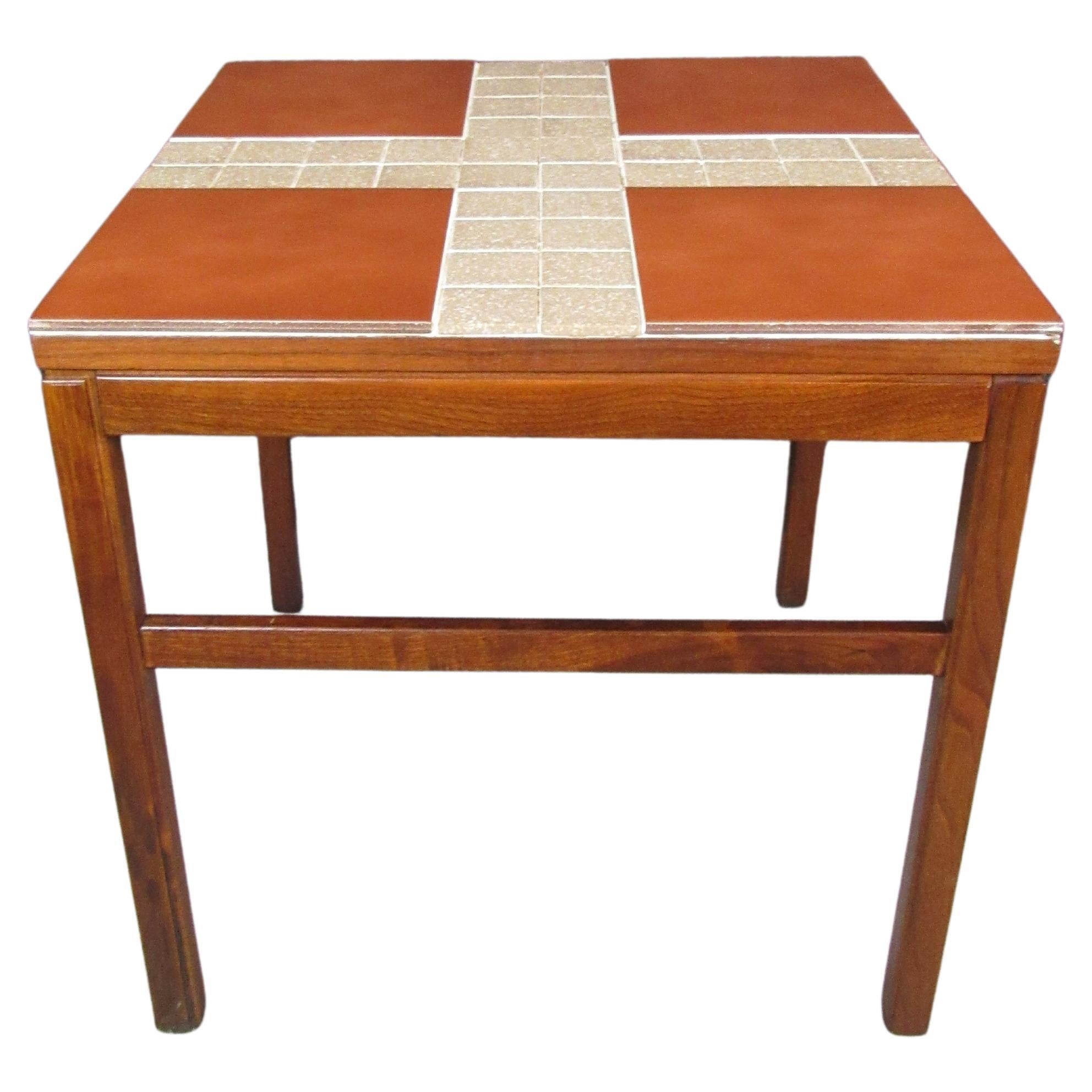 Vintage Terracota Tile & Teak Table by Arbatove For Sale