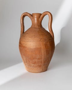 Vaso ad anfora in terracotta vintage, brocca italiana con due manici, inizio XIX secolo.