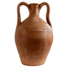 Vaso ad anfora in terracotta vintage, brocca italiana con due manici, inizio XIX secolo.