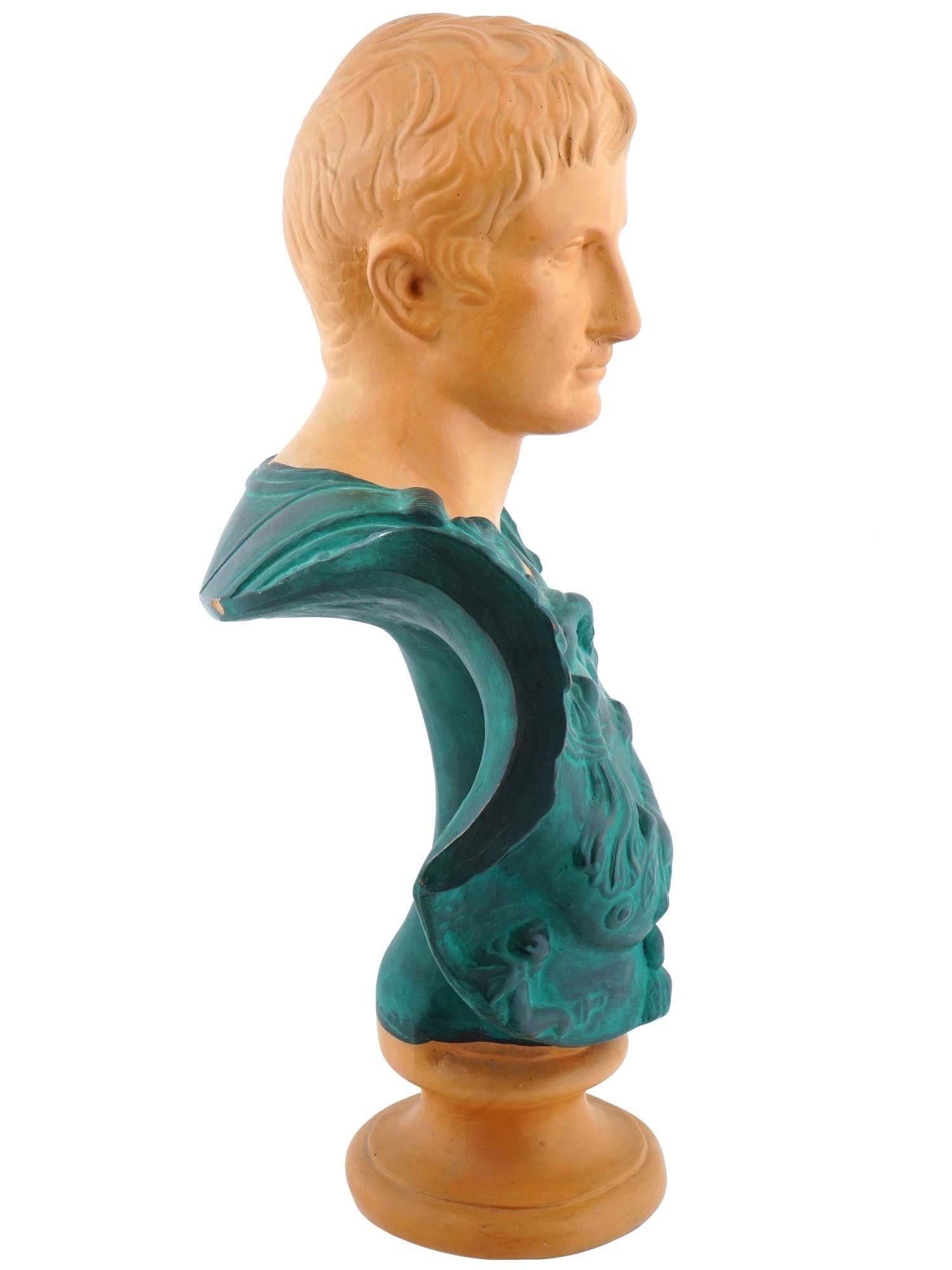 Vintage Terracotta Bust Sculpture of Roman Emperor Caesar Augustus In Good Condition In New York, NY