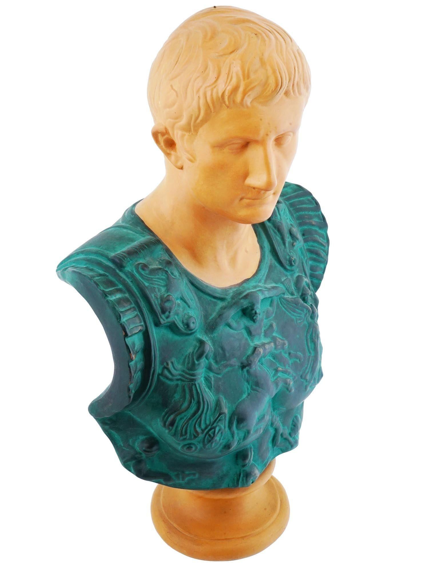 20th Century Vintage Terracotta Bust Sculpture of Roman Emperor Caesar Augustus