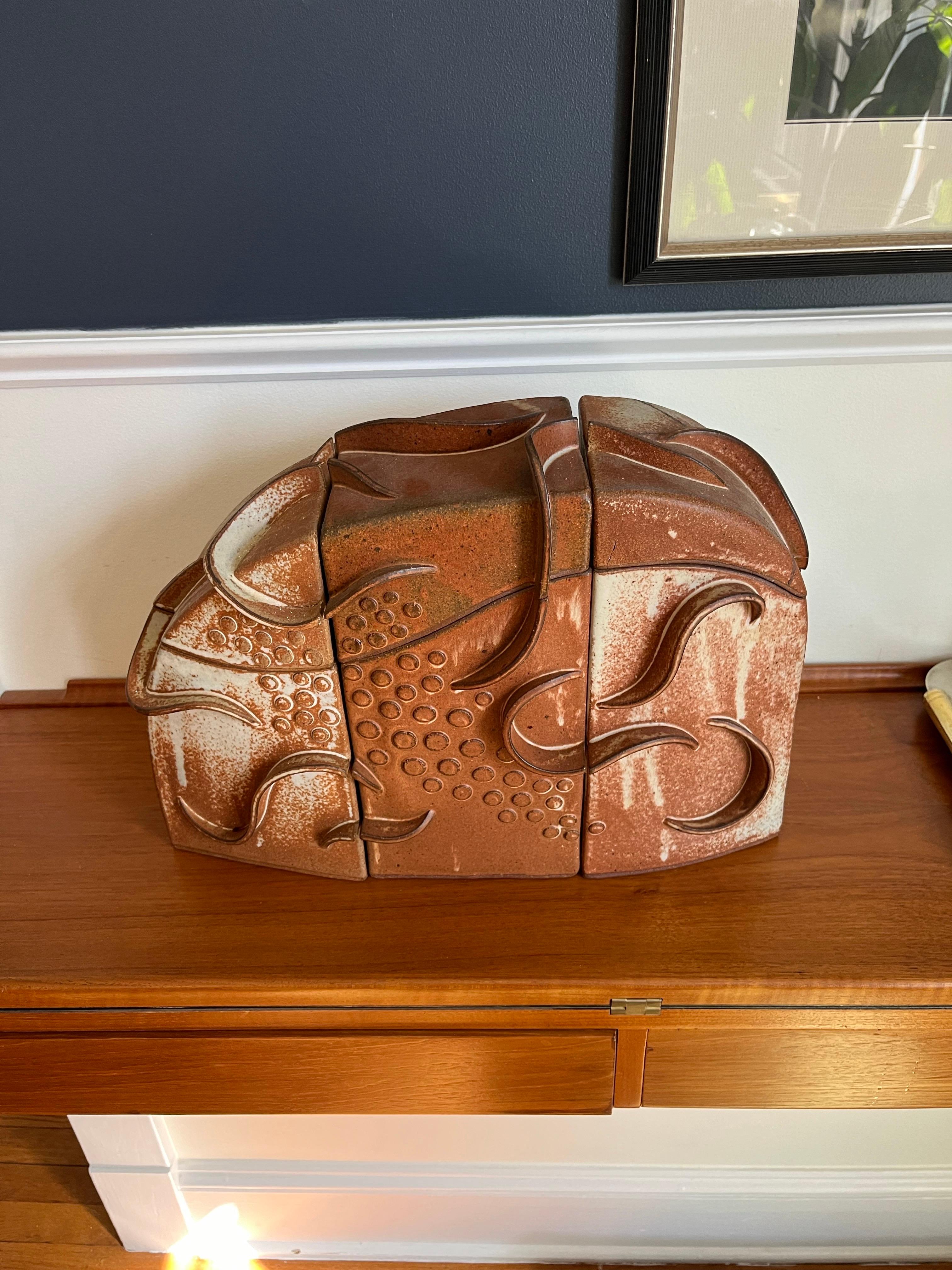 Organic Modern Vintage Terracotta Canister Set Abstract Artist Signed For Sale