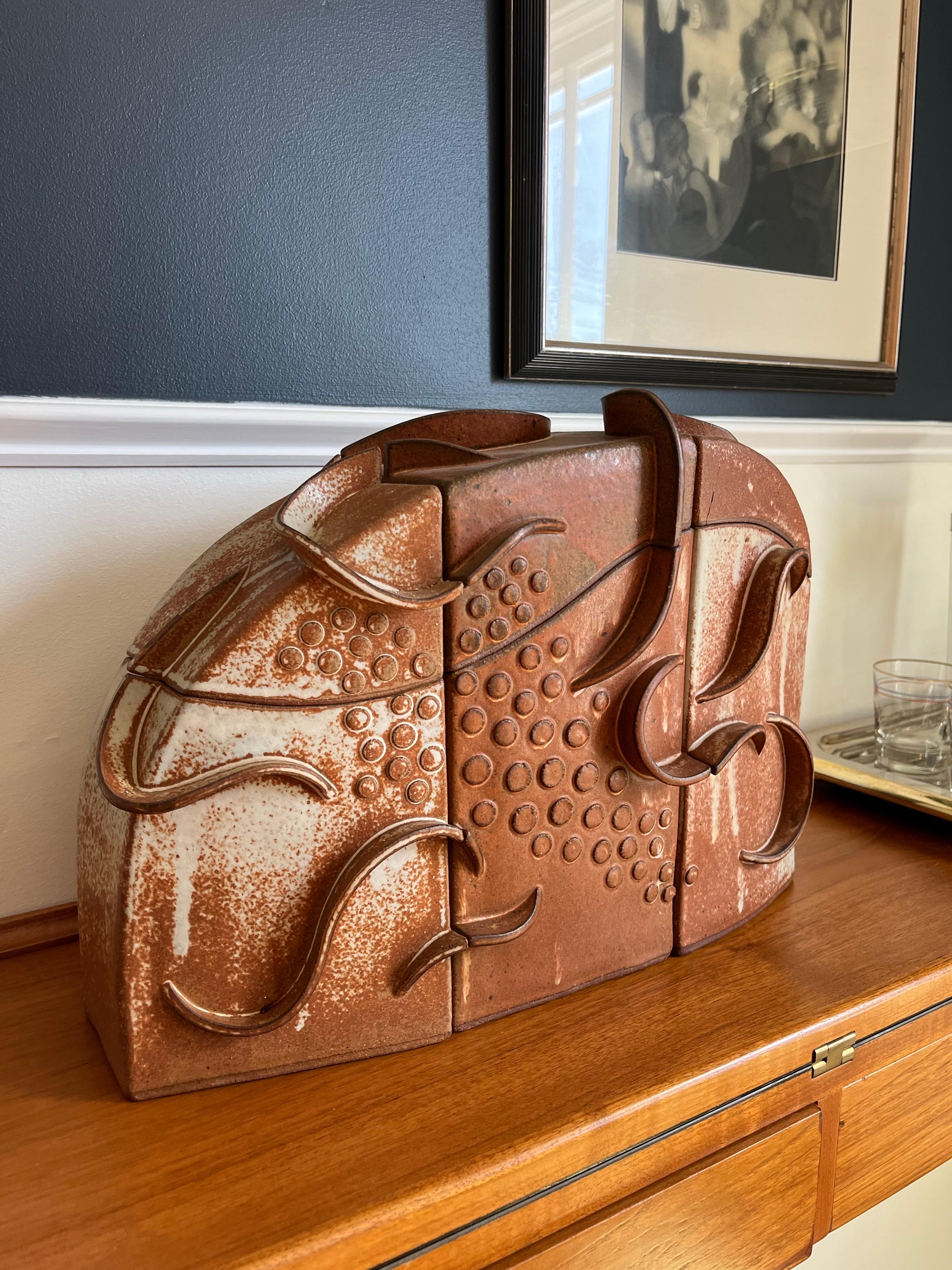 American Vintage Terracotta Canister Set Abstract Artist Signed For Sale