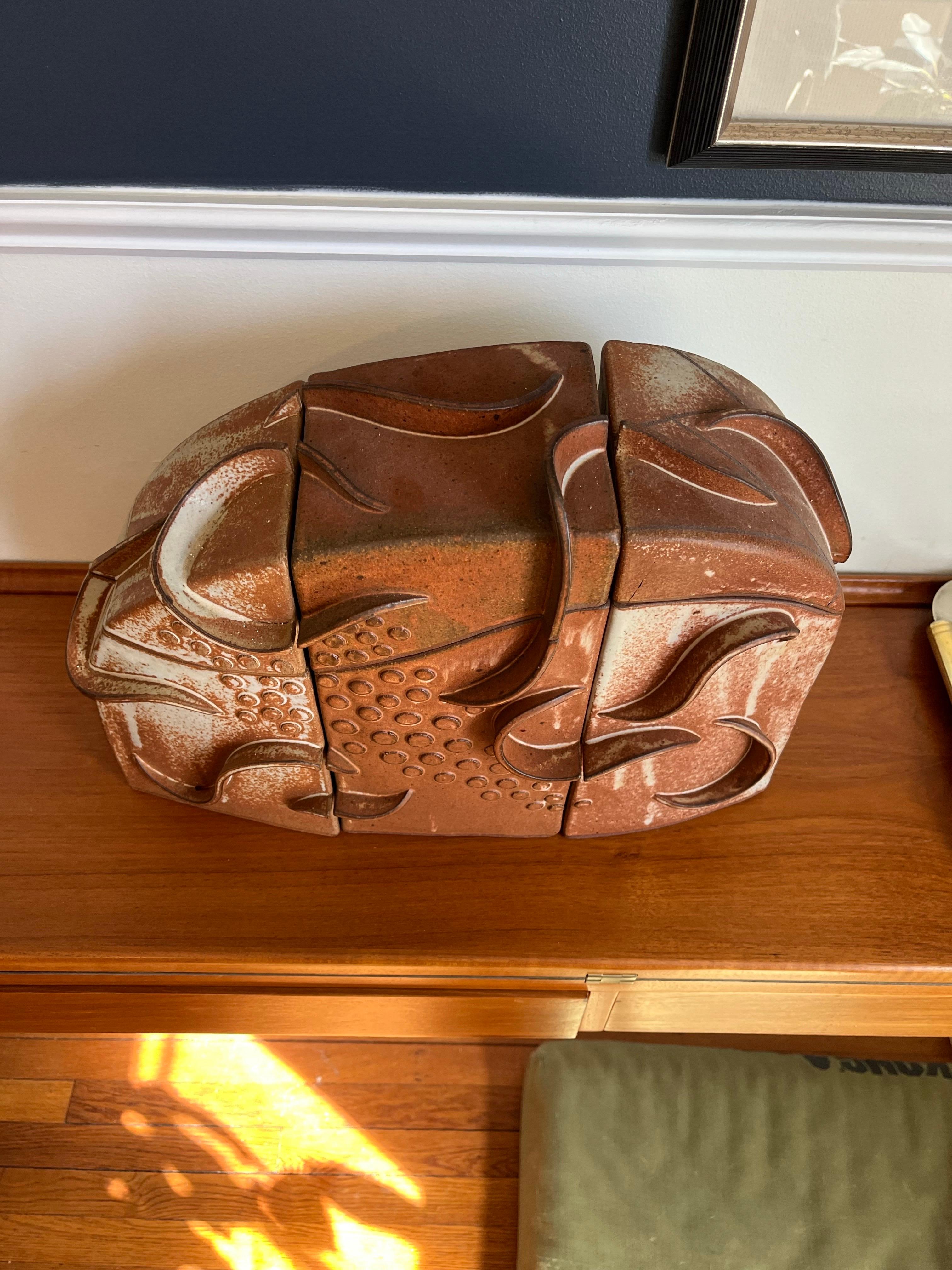 Vintage Terracotta Canister Set Abstract Artist Signed For Sale 1