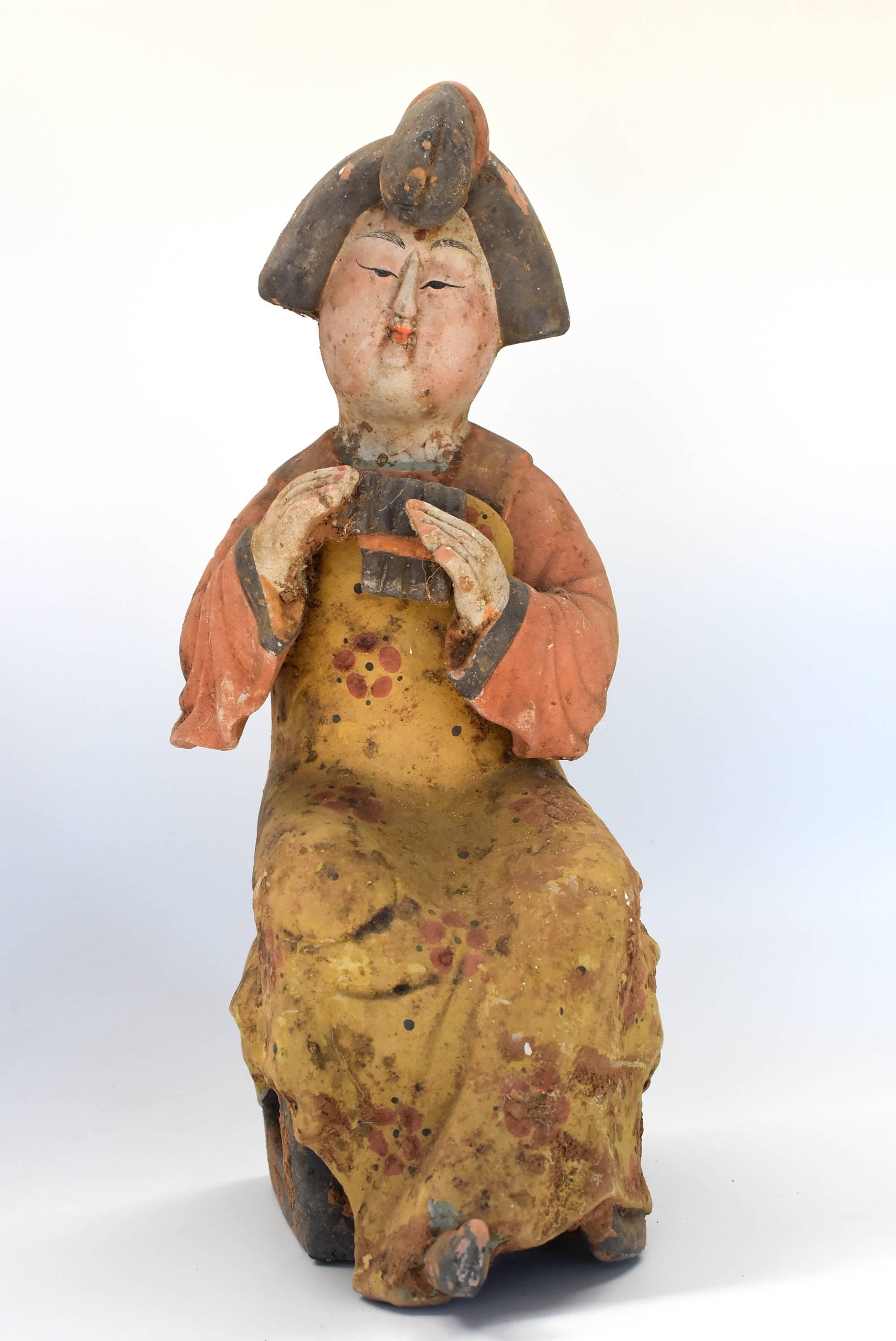 Chinese Vintage Terracotta Court Lady, Tang Style San Cai