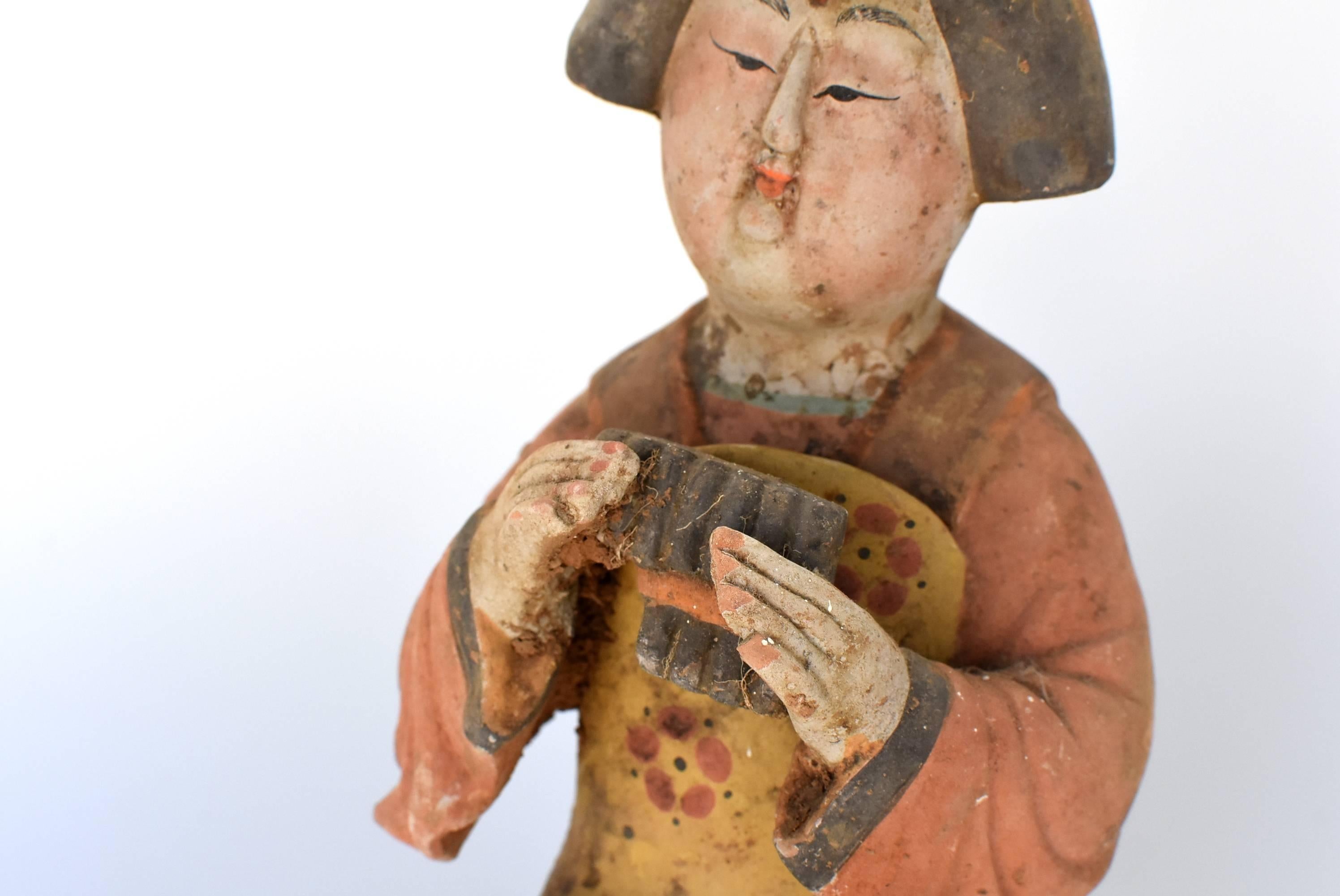 Vintage Terracotta Court Lady, Tang Style San Cai In Excellent Condition In Somis, CA