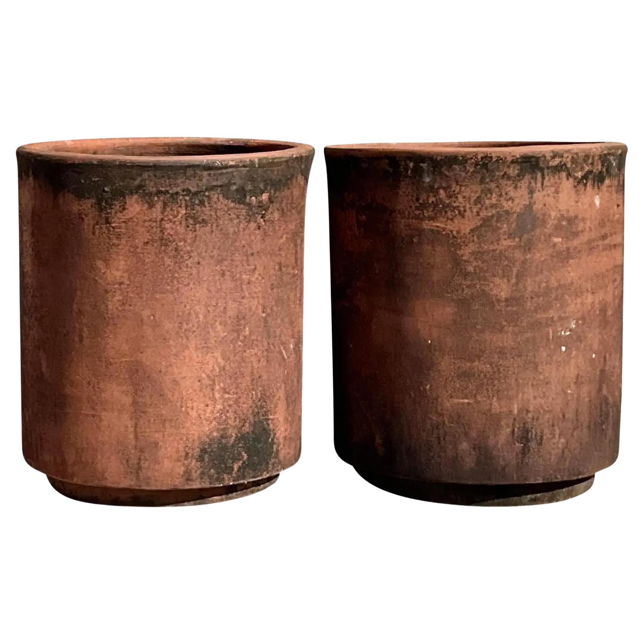 Terrakotta-Zylinder-Pflanzgefäße im Vintage-Stil – Paar im Angebot