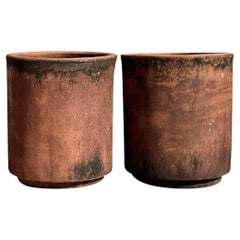 Retro Terracotta Cylinder Planters -Pair