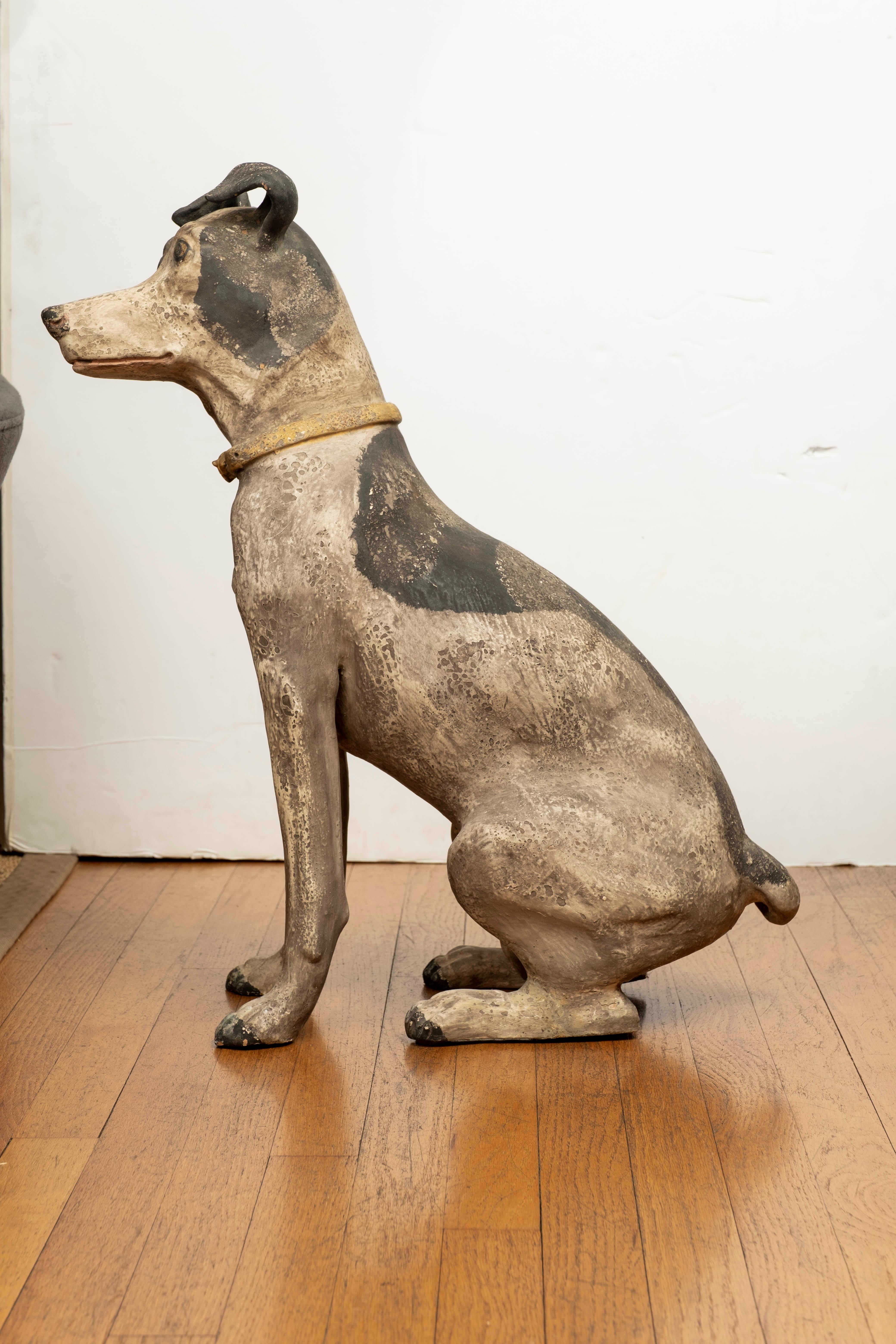 Vintage terracotta dog sculpture. This handsome terracotta dog sculpture or dog figure is realistic in both size and features.
Perfect home accent for the dog lover.