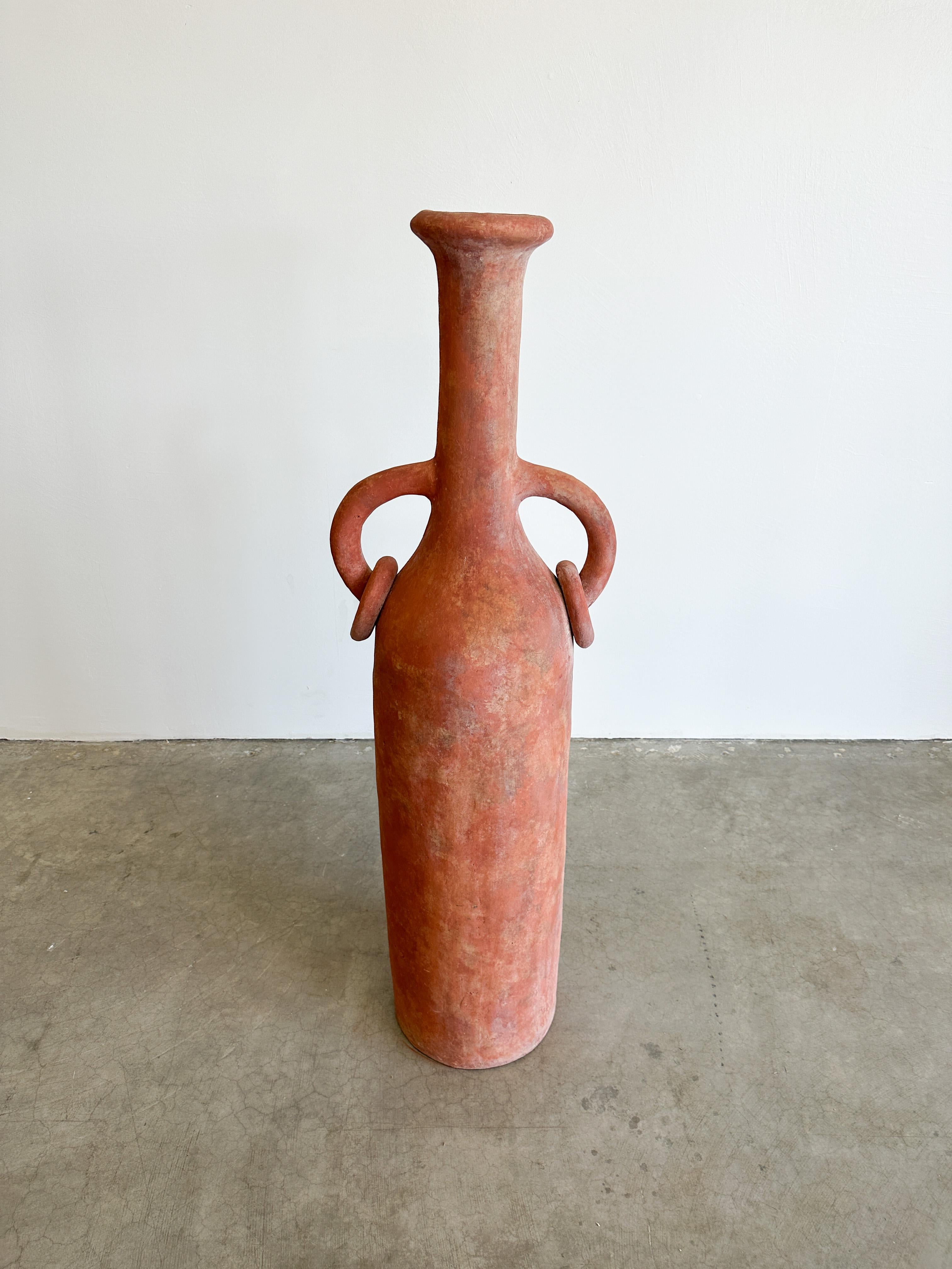 Rustico Vaso da terra in terracotta extra large con anelli - MCM Retro anni '70 in vendita