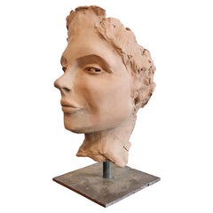 Vintage Terracotta Female Head Sculpture on Custom Stand