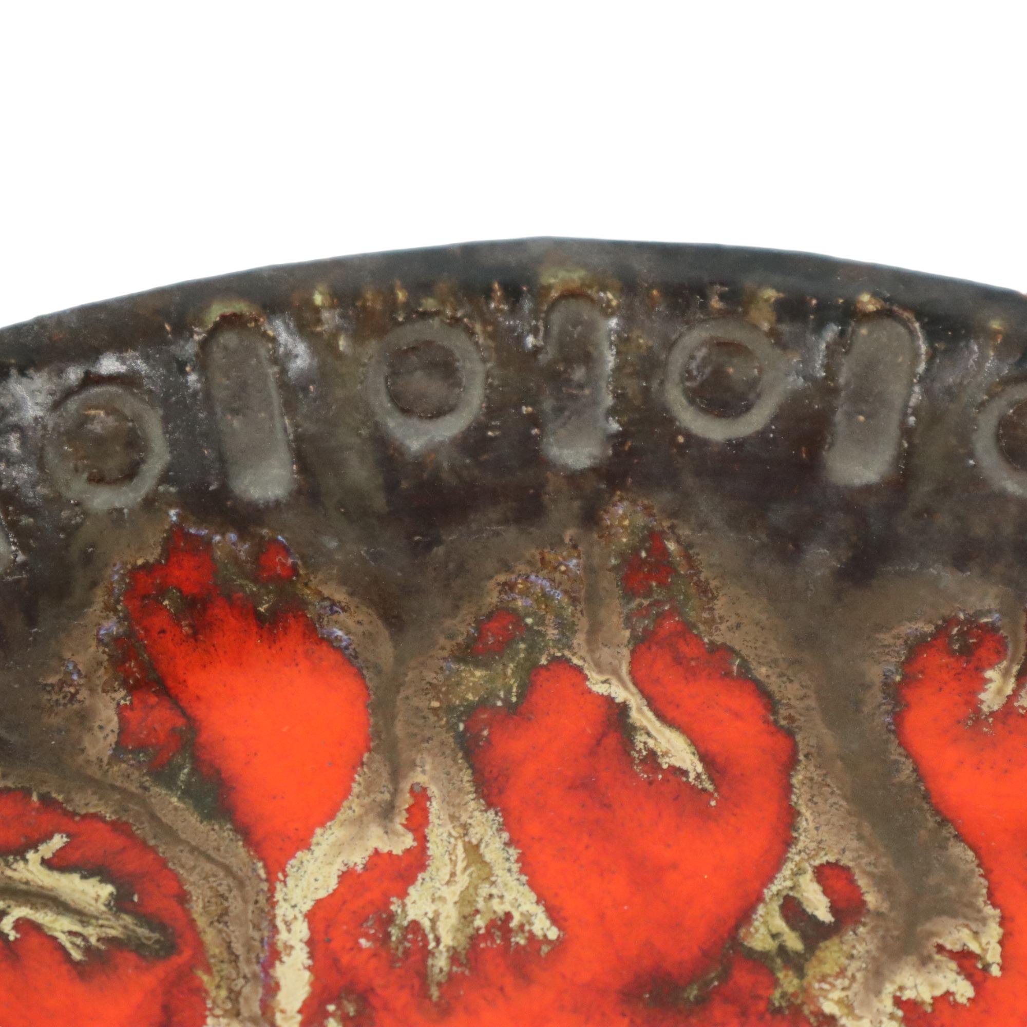Glazed Vintage Terracotta Fruitschaal Schaal Fat Lava Stijl Oranje Grijs 29cm For Sale