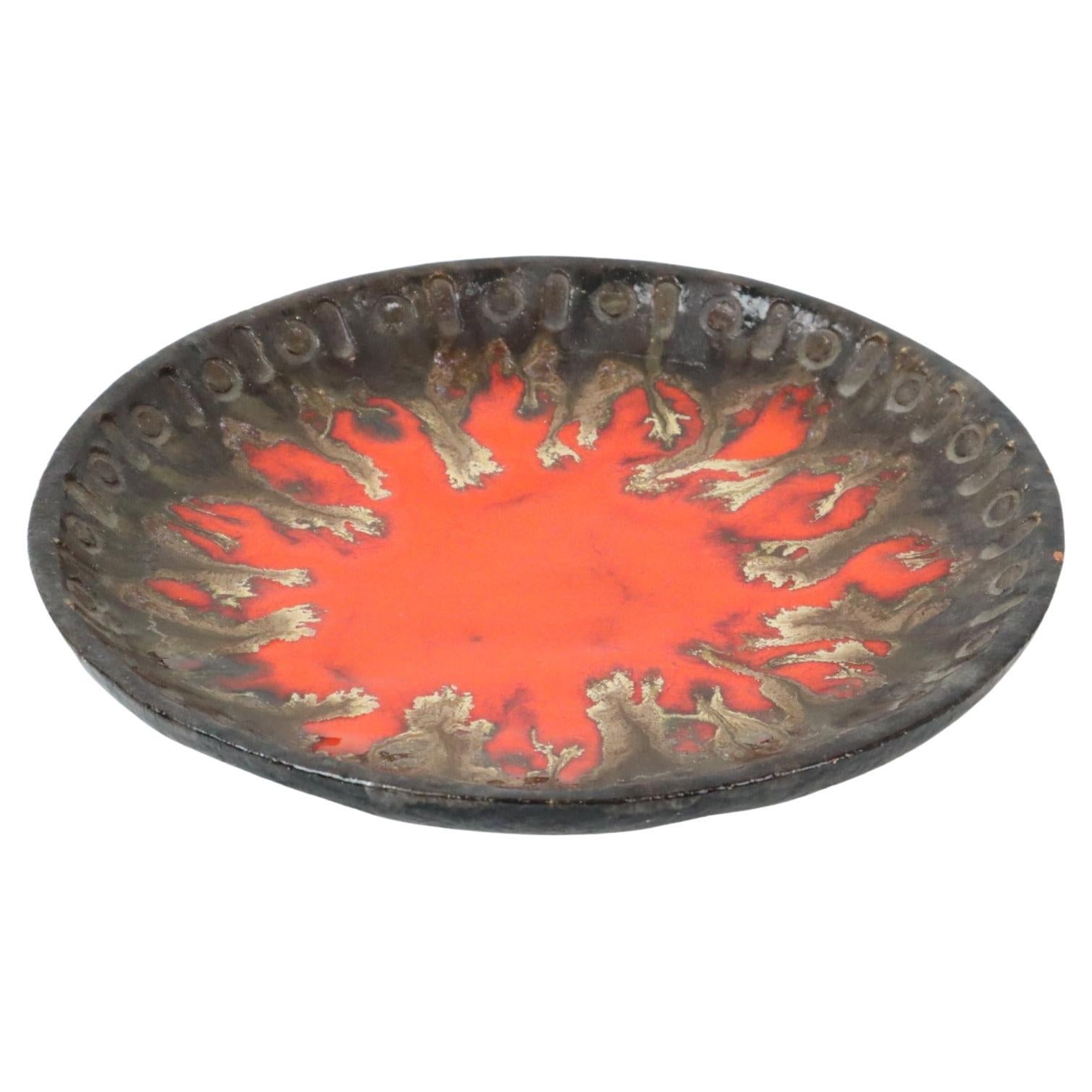 Vintage Terracotta Fruitschaal Schaal Fat Lava Stijl Oranje Grijs 29cm For Sale