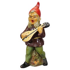 Vintage Terracotta Garden Gnome with Guitar, Germany ca. 1950s