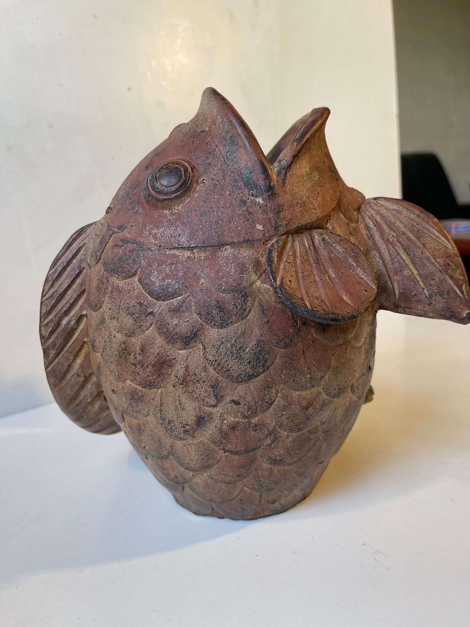 20th Century Vintage Terracotta Koi Fish Sculpture or Vase, Asia, 1960s
