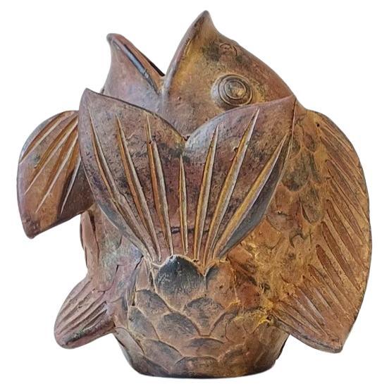 Vintage Terracotta Koi Fish Sculpture or Vase, Asia, 1960s