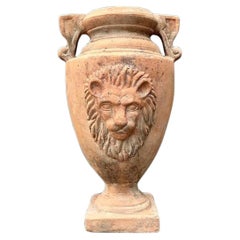 Urna a testa di leone in terracotta vintage