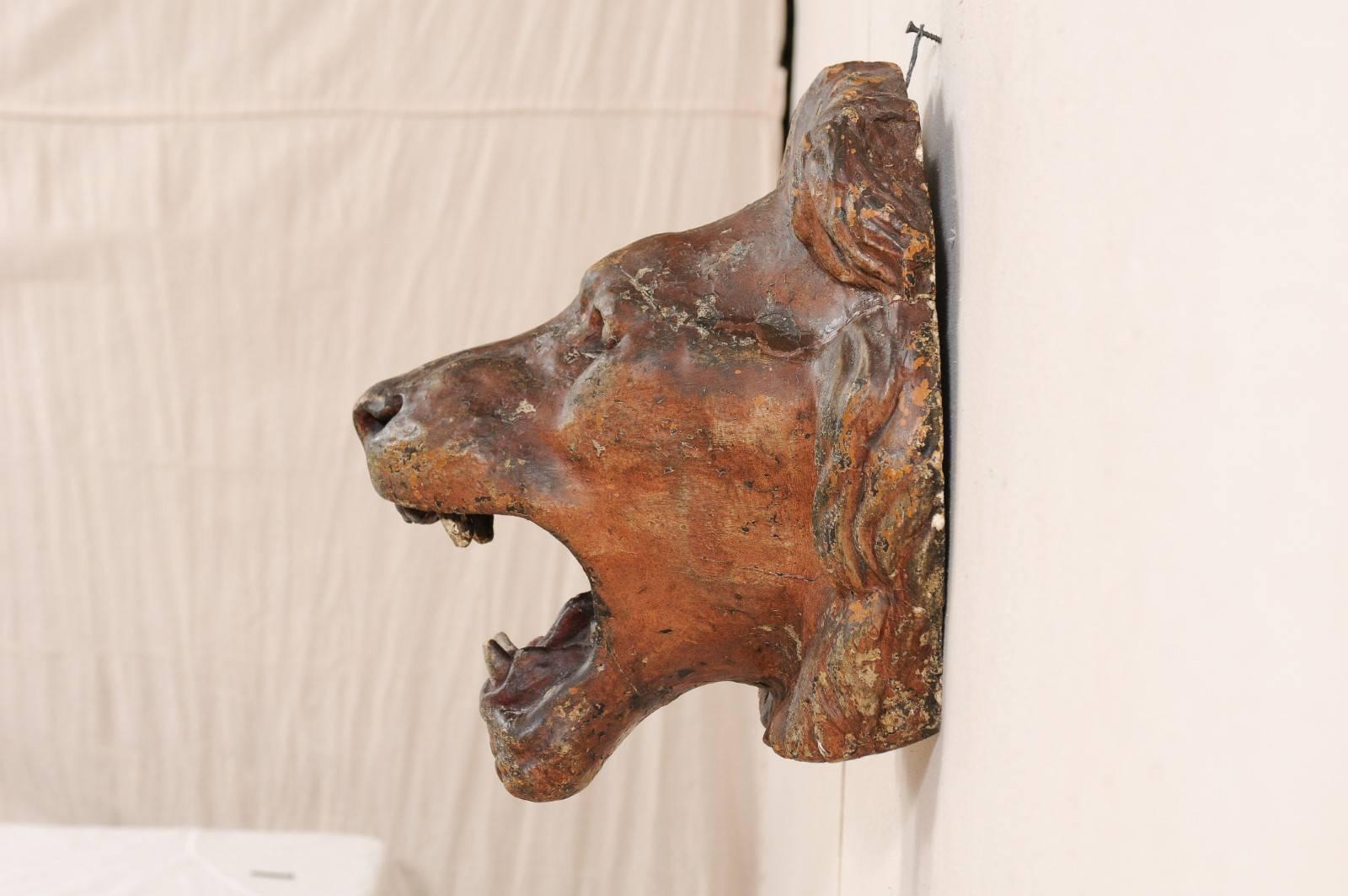 Patinated Terracotta Lion's Head Wall Decoration, Attributed to The Ringling Bros., FL. For Sale