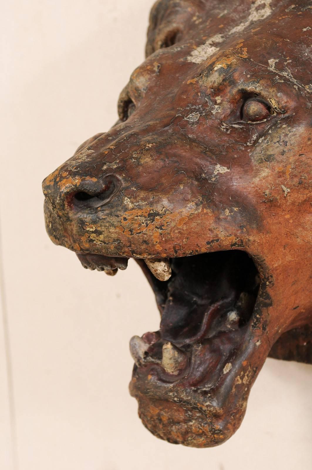 Terracotta Lion's Head Wall Decoration, Attributed to The Ringling Bros., FL. In Good Condition For Sale In Atlanta, GA