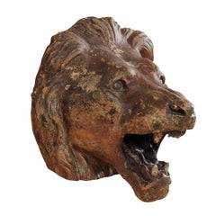 Antique Terracotta Lion's Head Wall Decoration, Attributed to The Ringling Bros., FL.