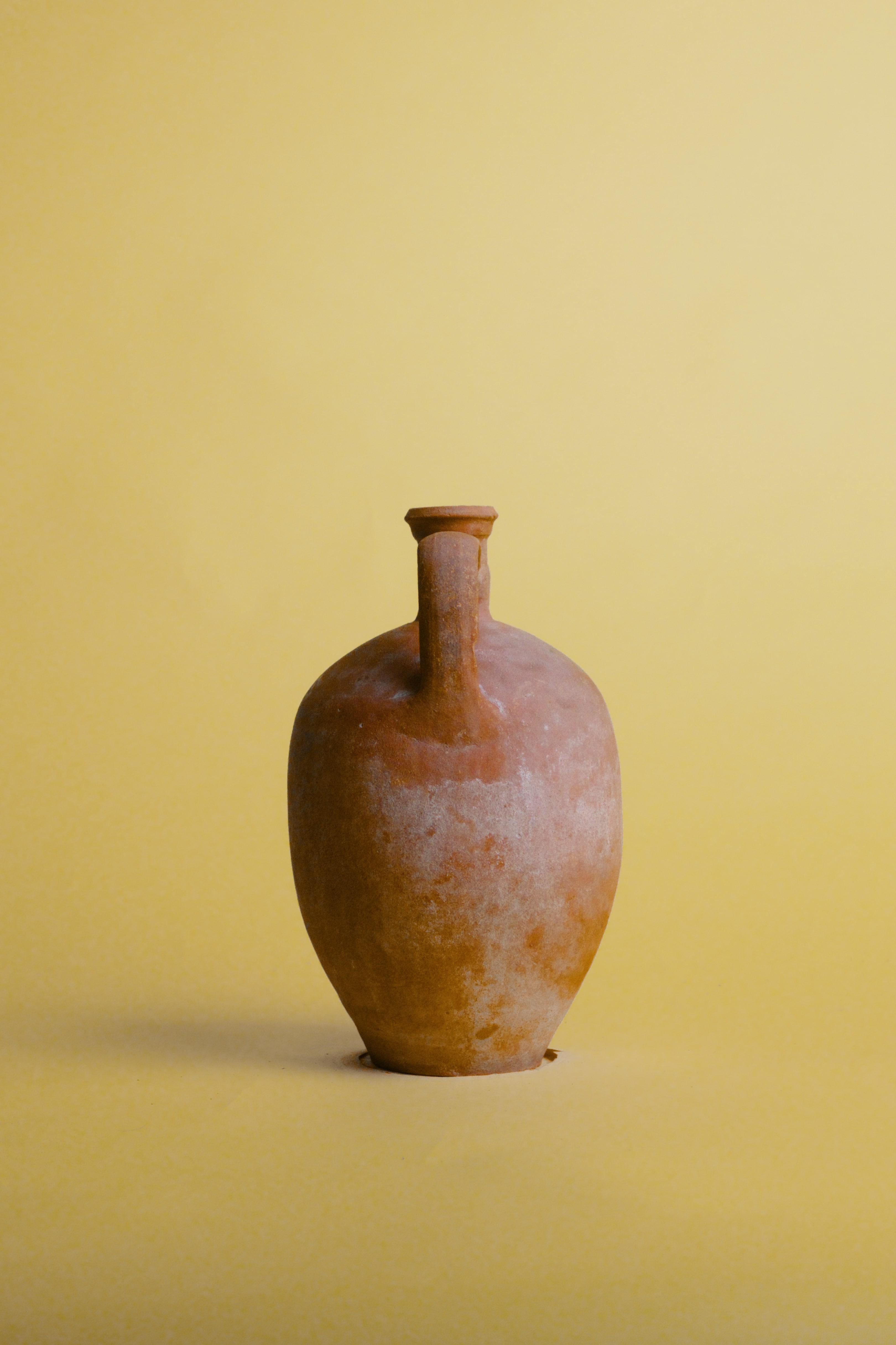 Primitive Vintage Terracotta Oil Jug Rustic Mediterranean Pottery For Sale