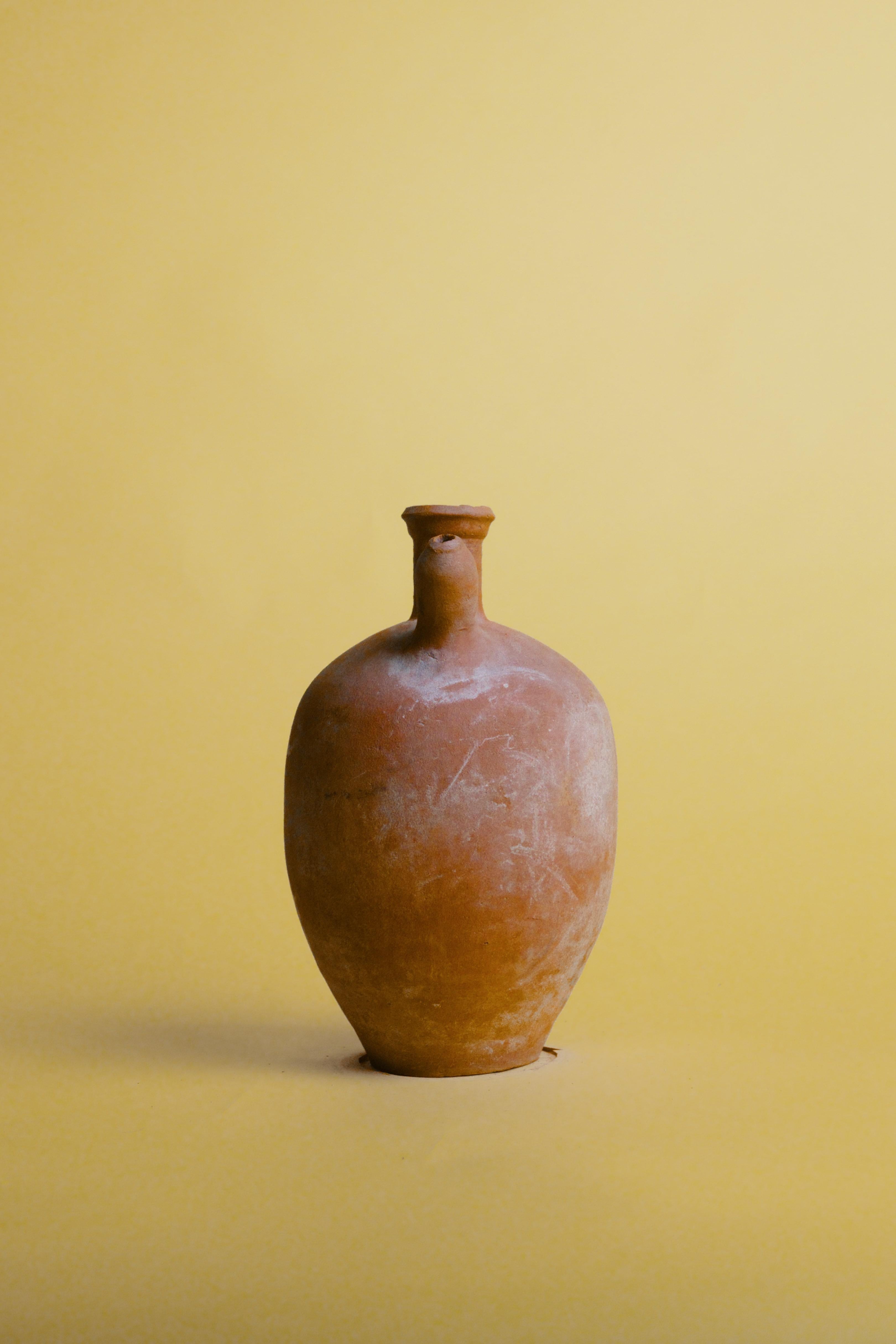 Vintage Terracotta Oil Jug Rustic Mediterranean Pottery In Good Condition For Sale In London, GB