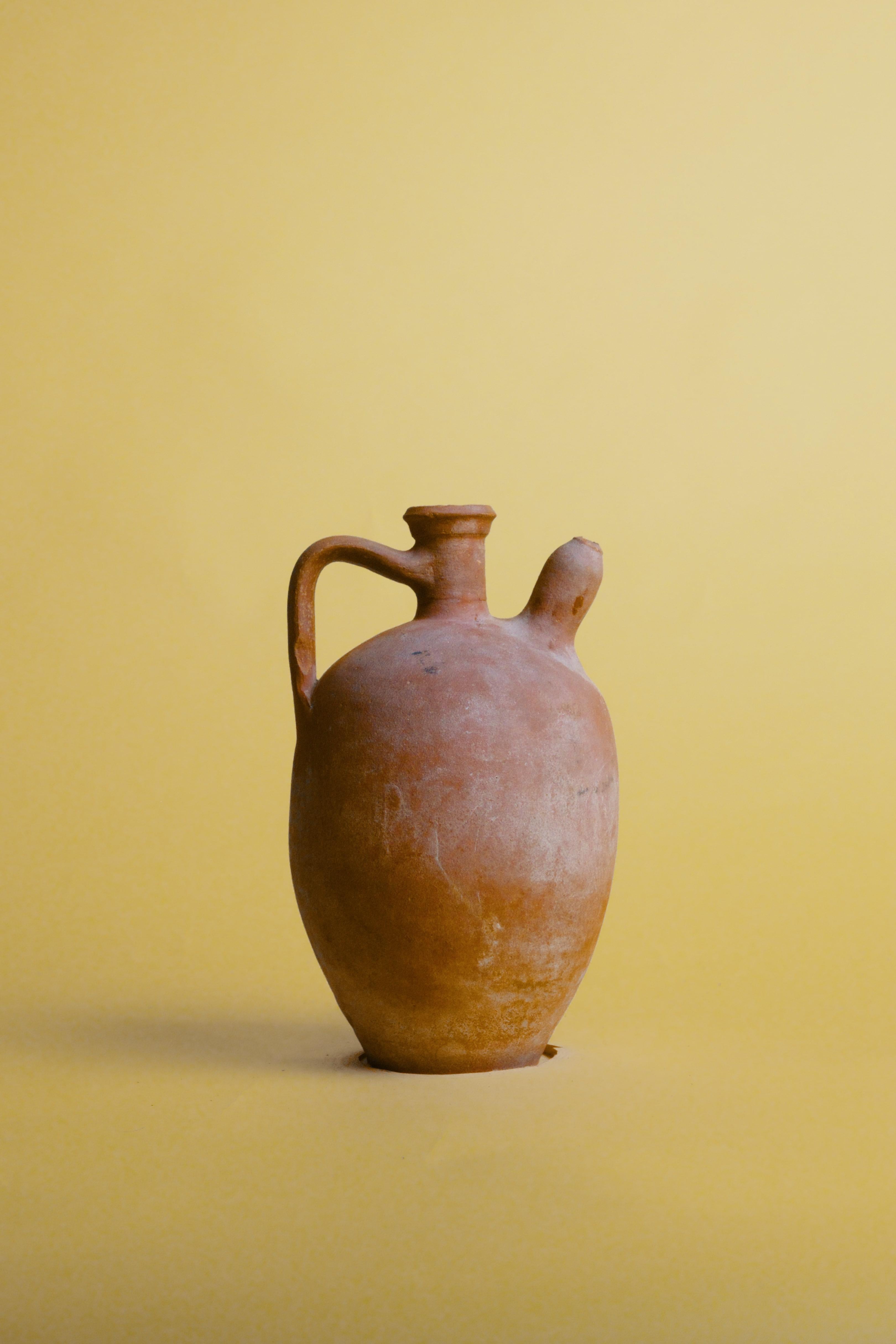 Mid-20th Century Vintage Terracotta Oil Jug Rustic Mediterranean Pottery For Sale