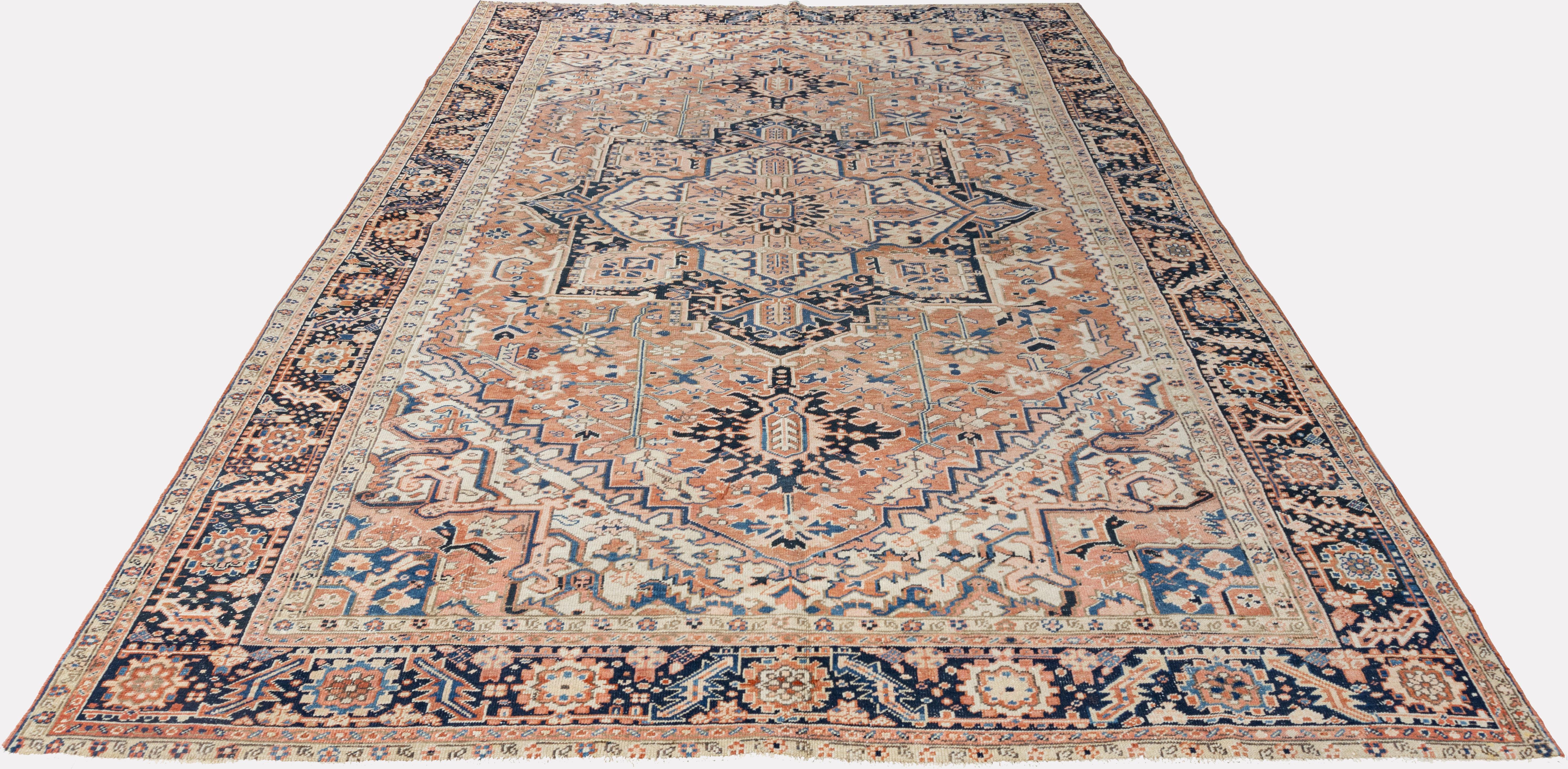 XX secolo Vintage Terracotta Tappeto persiano Heriz 9'2 x 12'11 in vendita