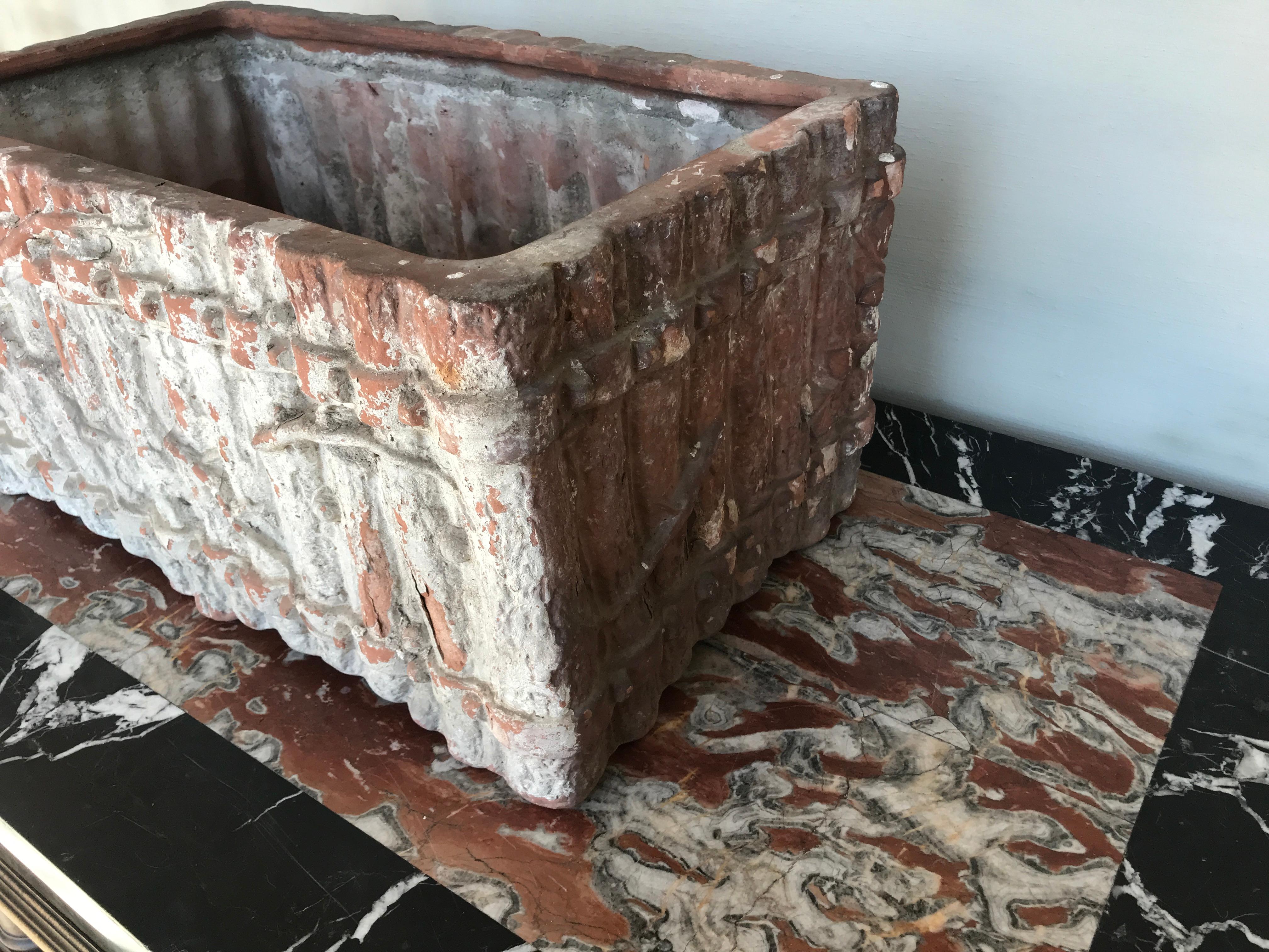 Terracotta Planter with Branch Design with Whitewashed Patina In Good Condition For Sale In Nashville, TN